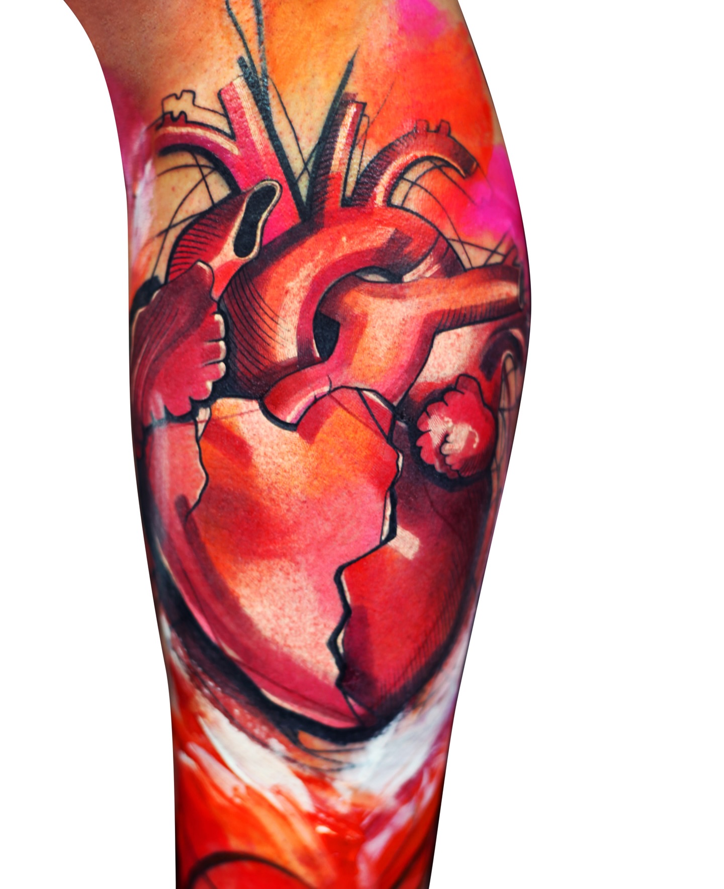 Heart watercolor tattoo on the upper arm by Ivana Belakova
