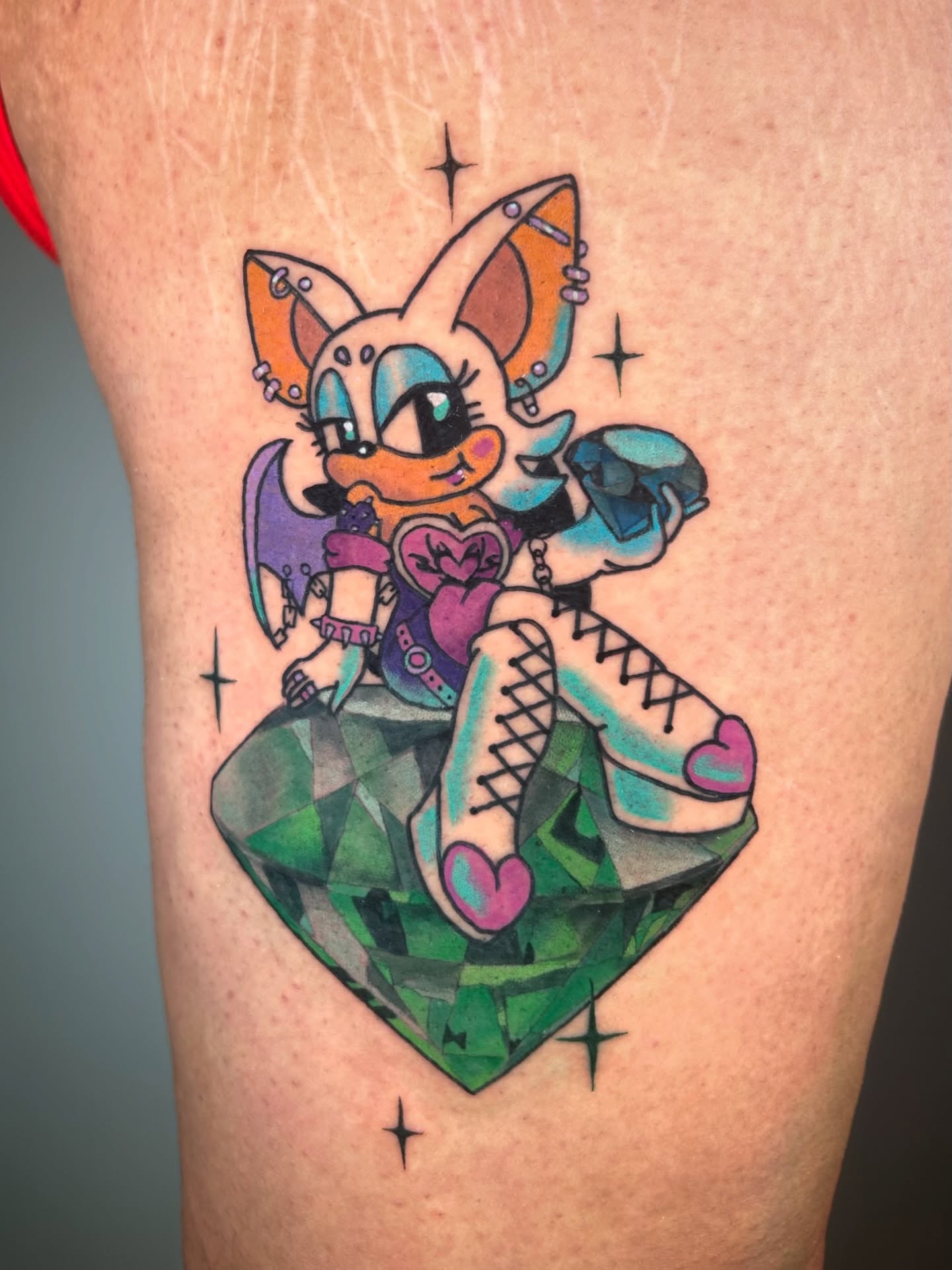 Mechanical fox geometric tattoo on the thigh by Ollie
