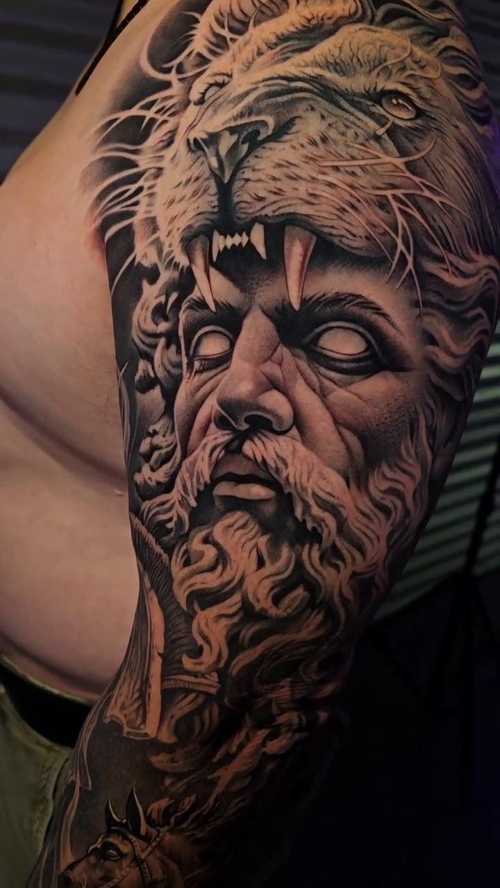 Tattoo by @gagecheesmantattoos — realism, black_and_grey