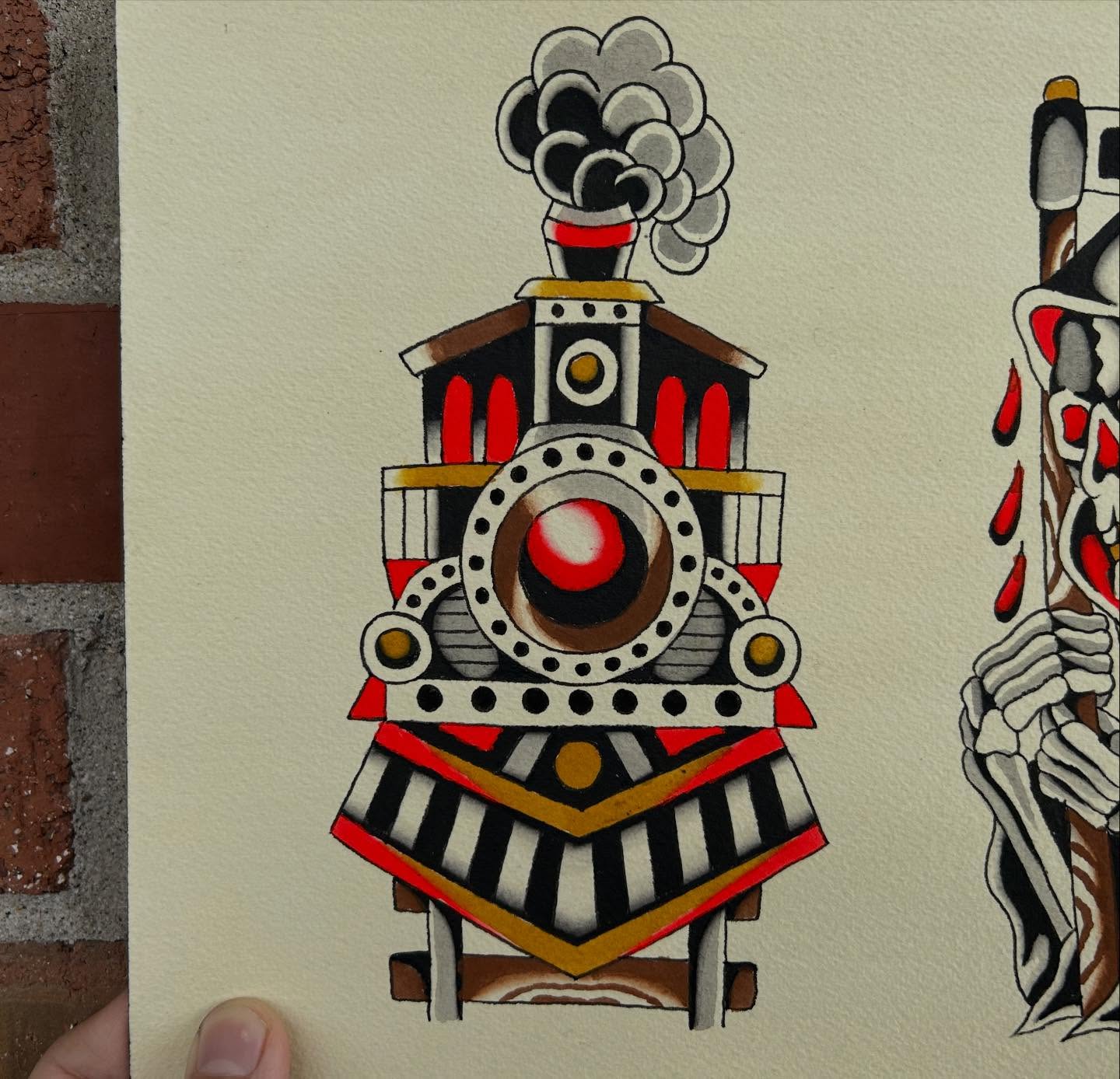 Steam locomotive American traditional tattoo by Donny