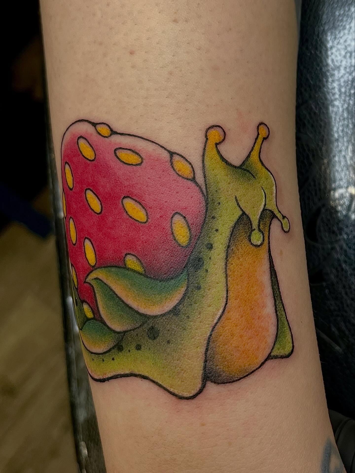 Snail dotwork tattoo on the forearm by Chase Healey, Salt Lake City, Utah