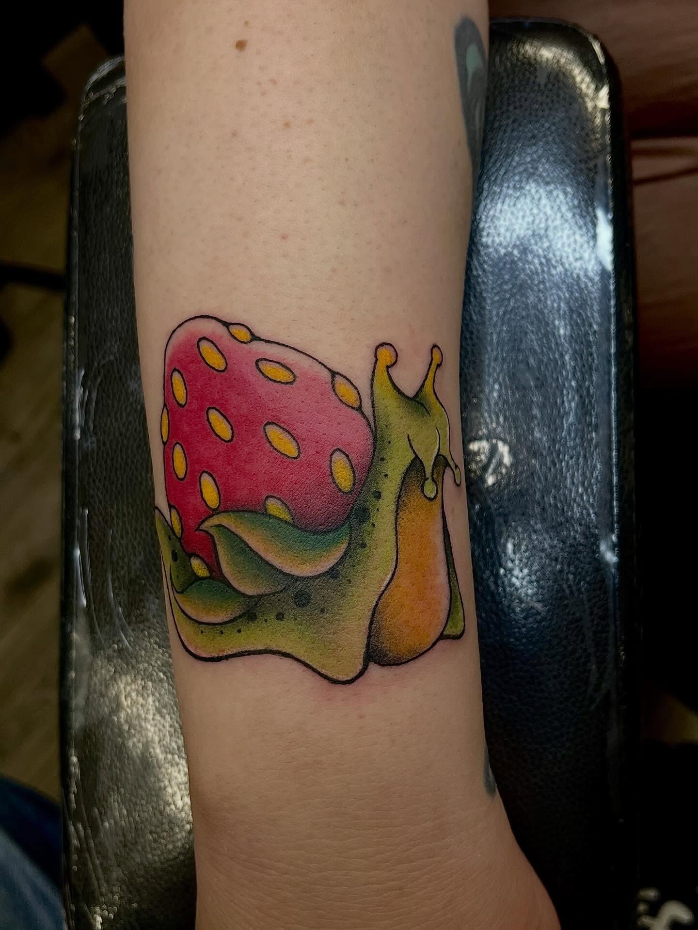 Snail dotwork tattoo on the forearm by Chase Healey, Salt Lake City, Utah