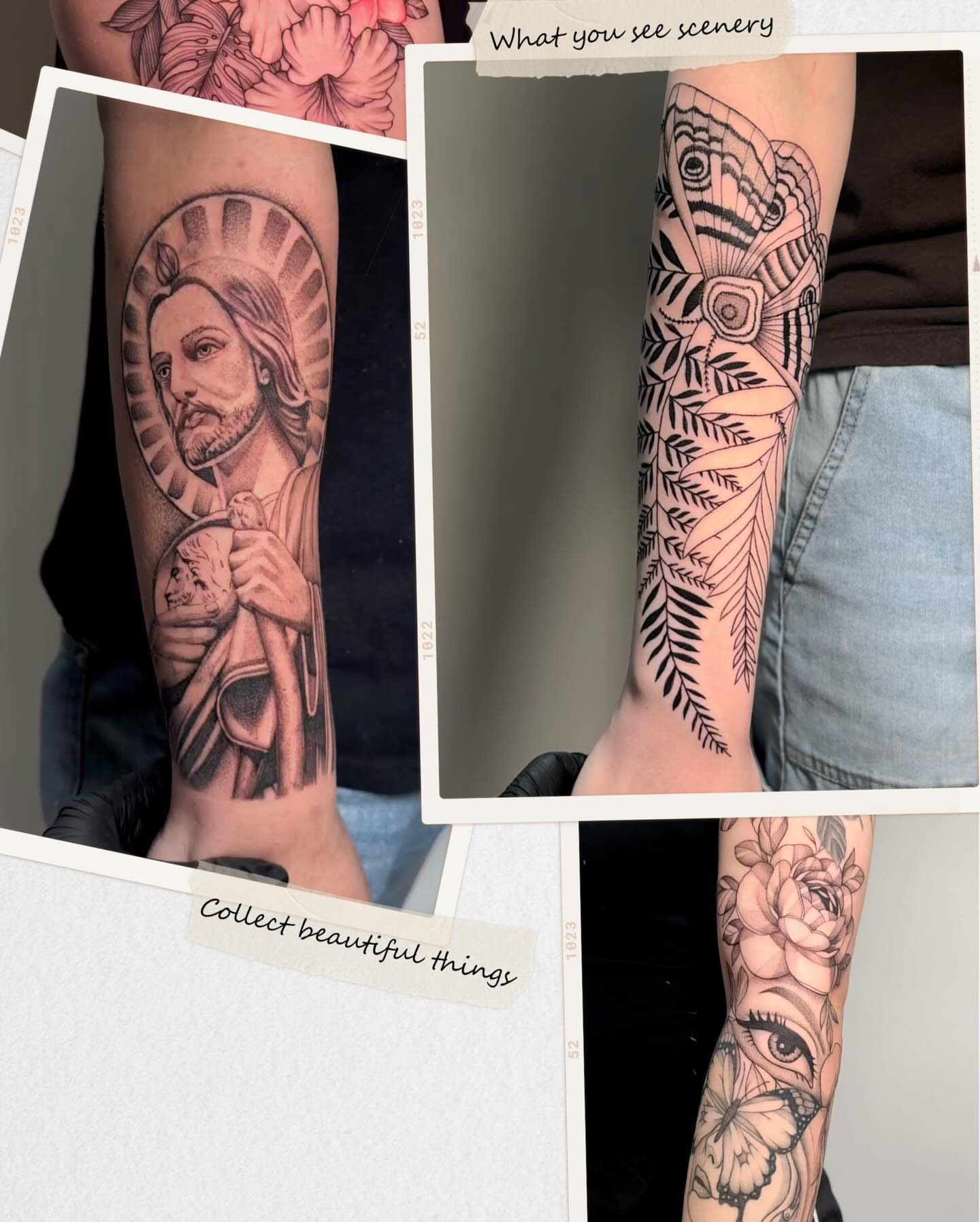Religious figure black and grey tattoo on the forearm by Houston Tattoo🇺🇸👩🏻‍🎨💉
