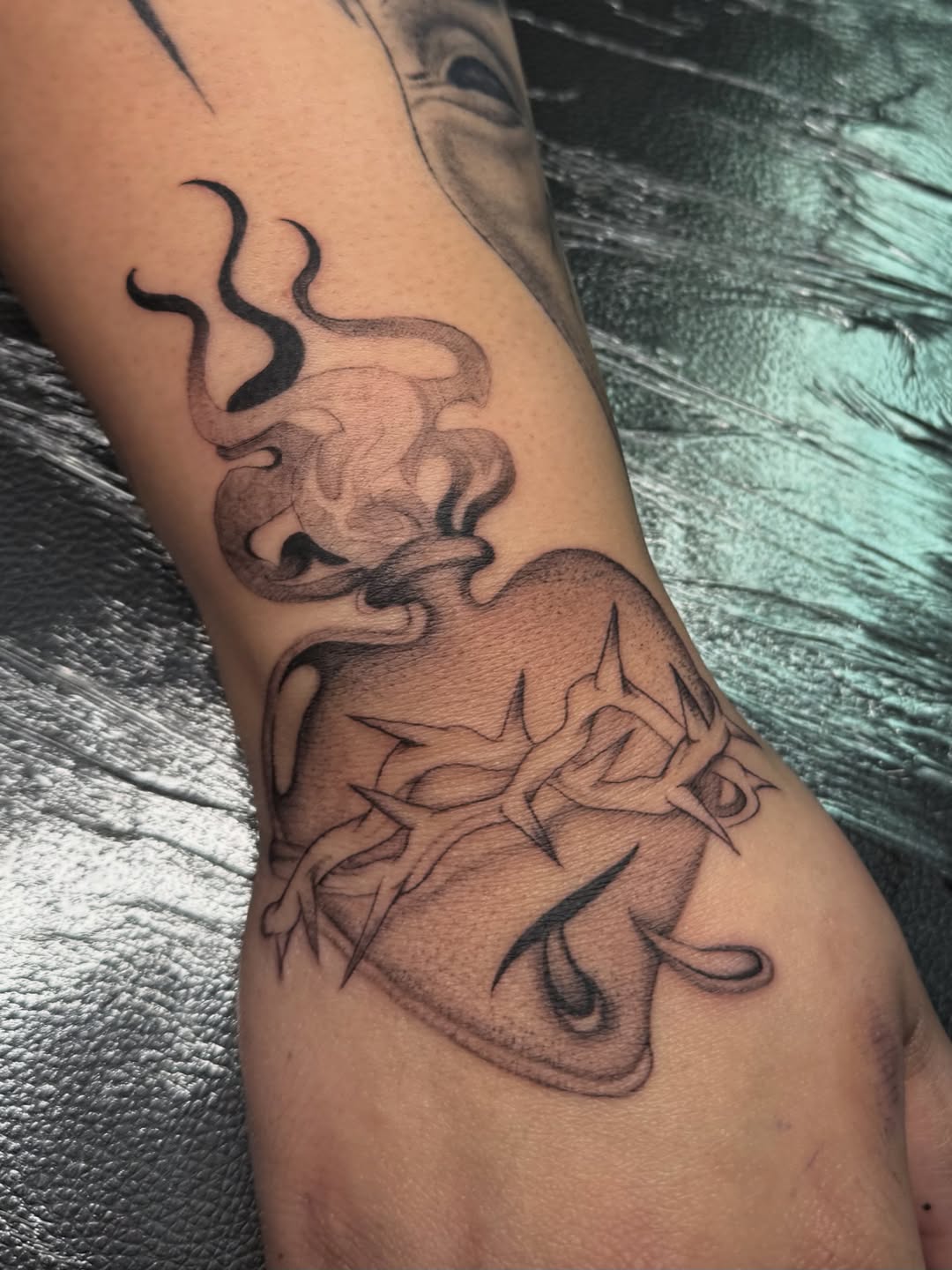 Tattoo by @tatsxval — black_and_grey, dark_realism