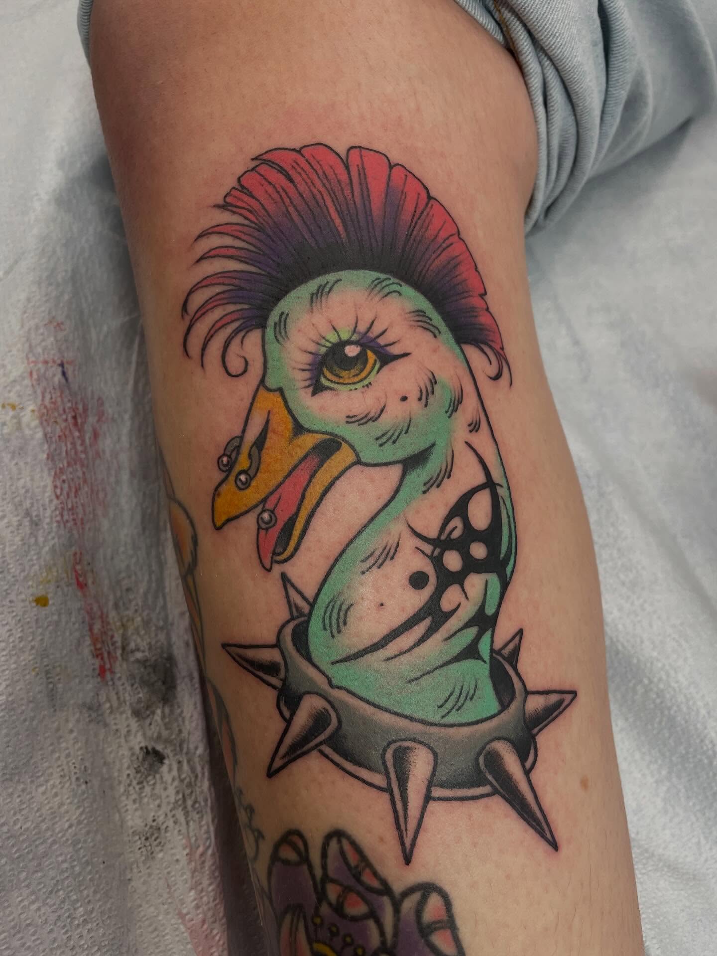 Goose American traditional tattoo on the forearm by Fionna Fanning
