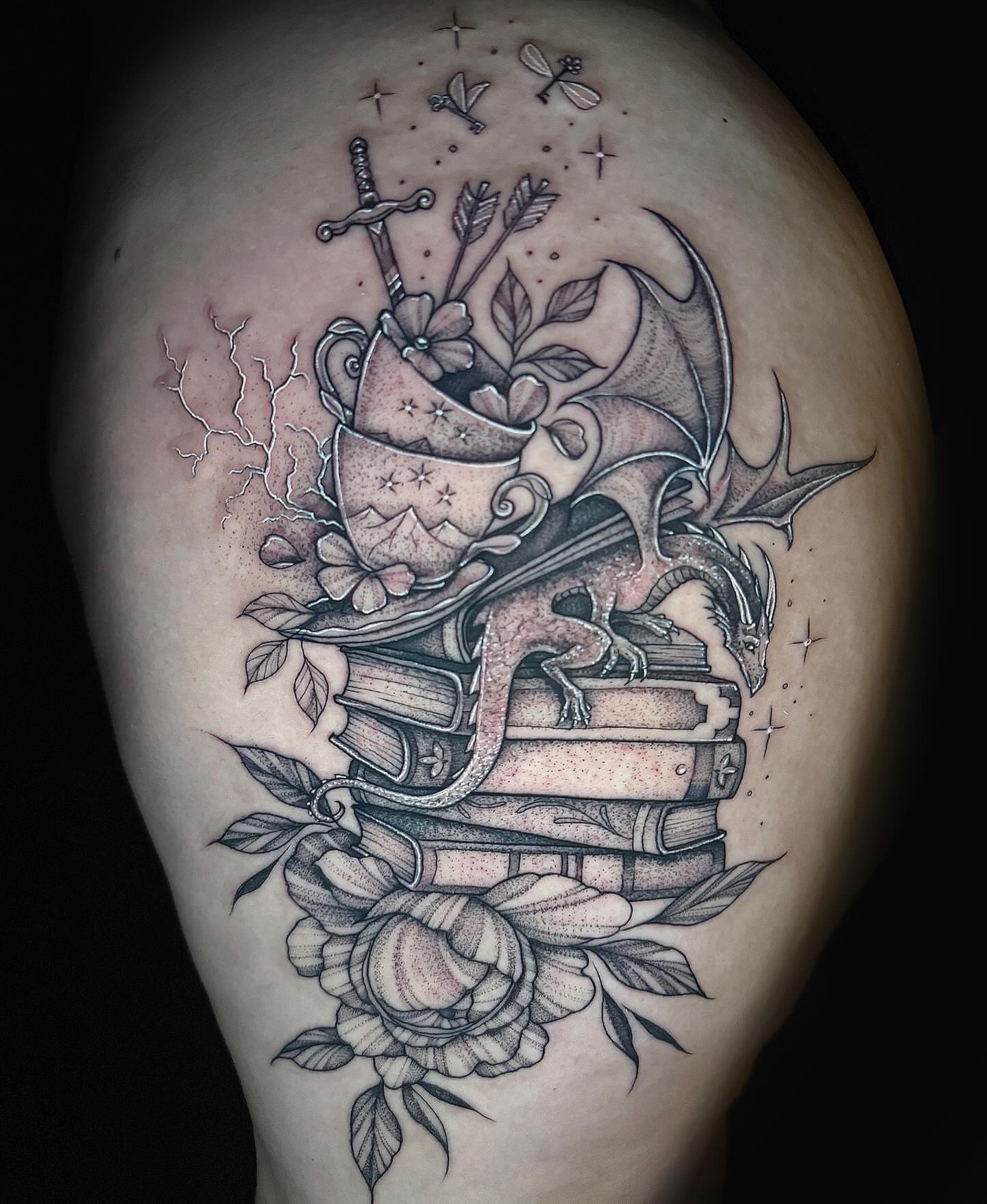 Tattoo by @cascourt — black_and_grey, dotwork