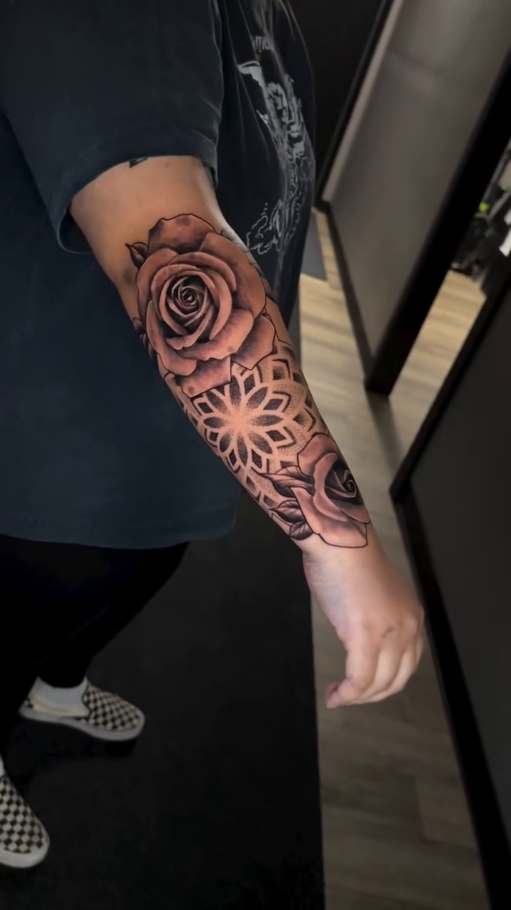 Roses and mandala realism tattoo by ๐๐๐๐ ๐๐๐๐