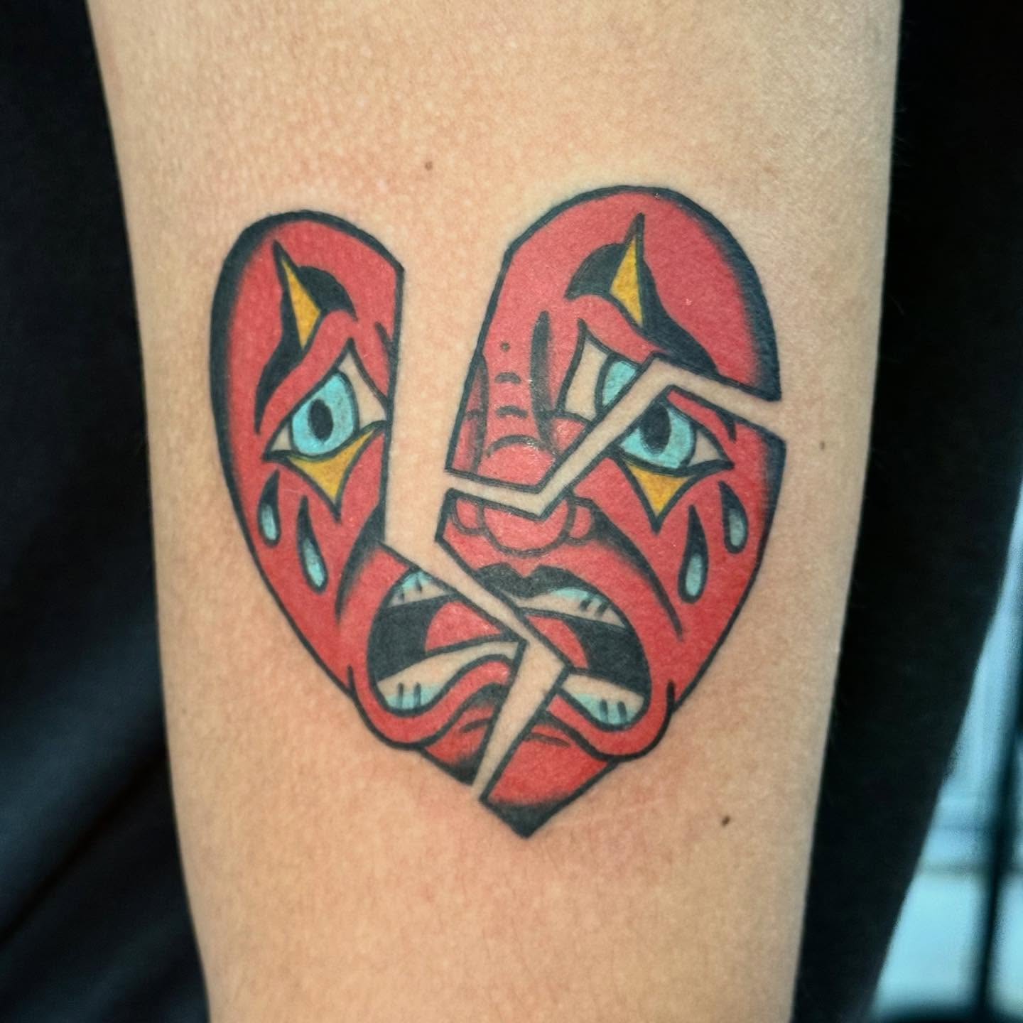 Broken heart American traditional tattoo on the forearm by Rigo Vargas