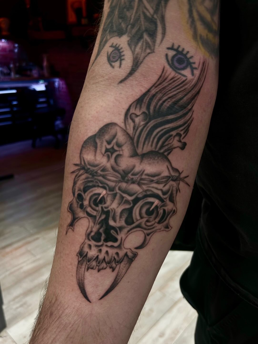 Tattoo by @alexlangtattoo — black_and_grey, dark_realism