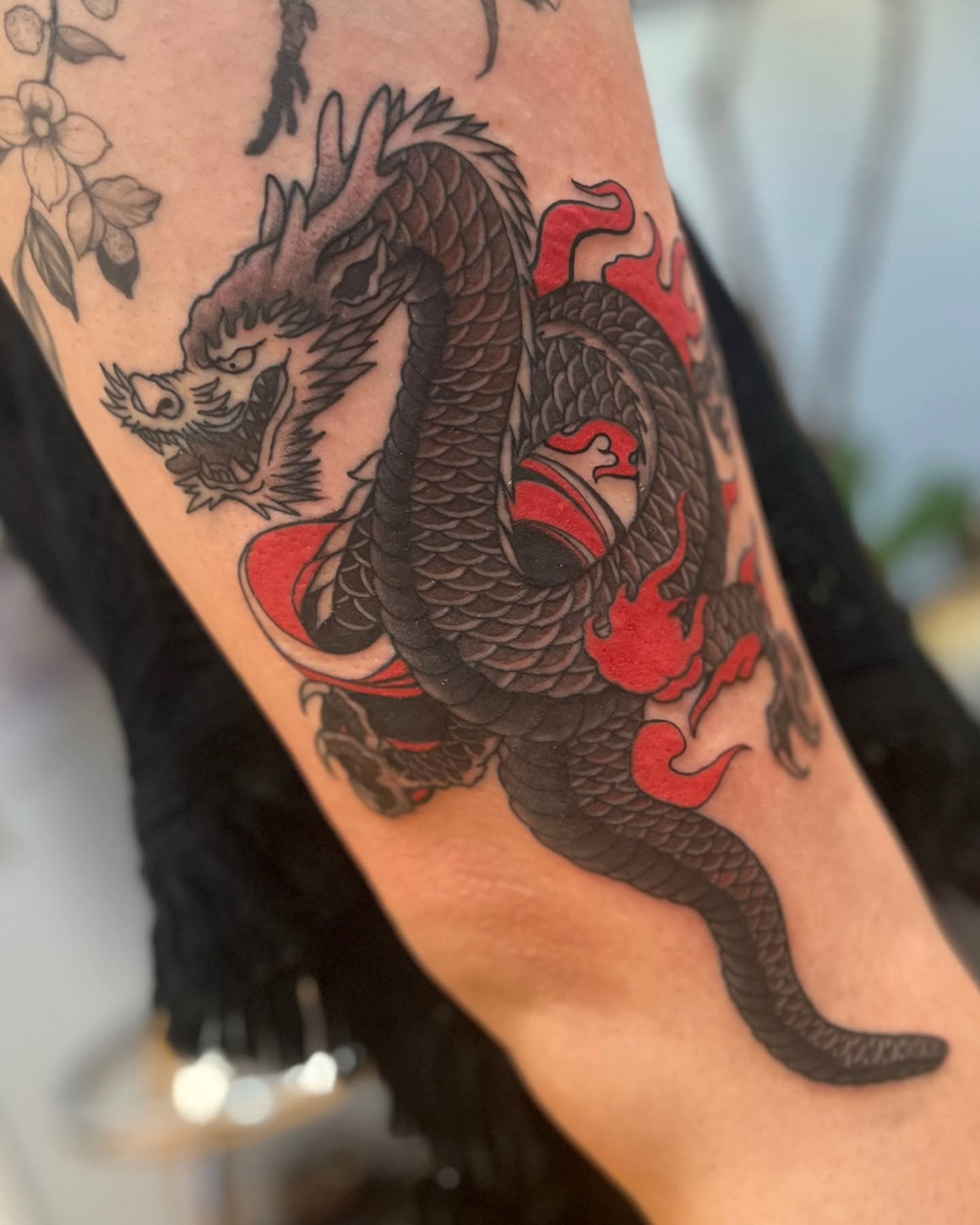 Dragon japanese irezumi tattoo on the forearm by Garden Glow Tattoo