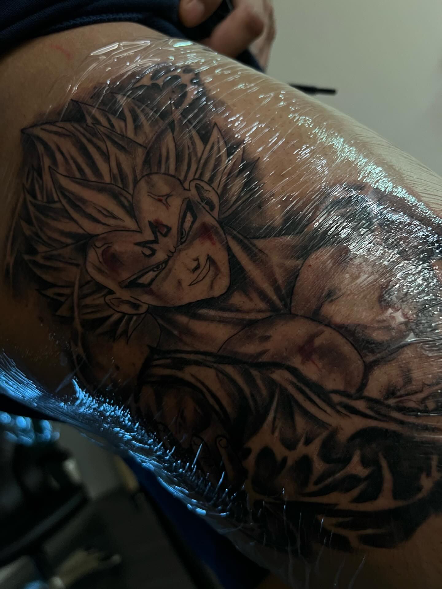 Anime character anime tattoo on the thigh by Mr Letters🗡️