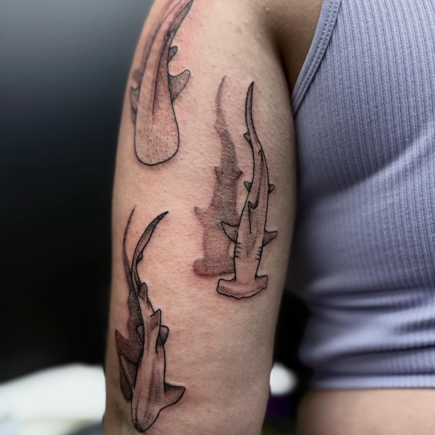 Shark black and grey tattoo on the forearm by ππ©π’π΅ππ«π‘π―π ππ¬π«π’π°
