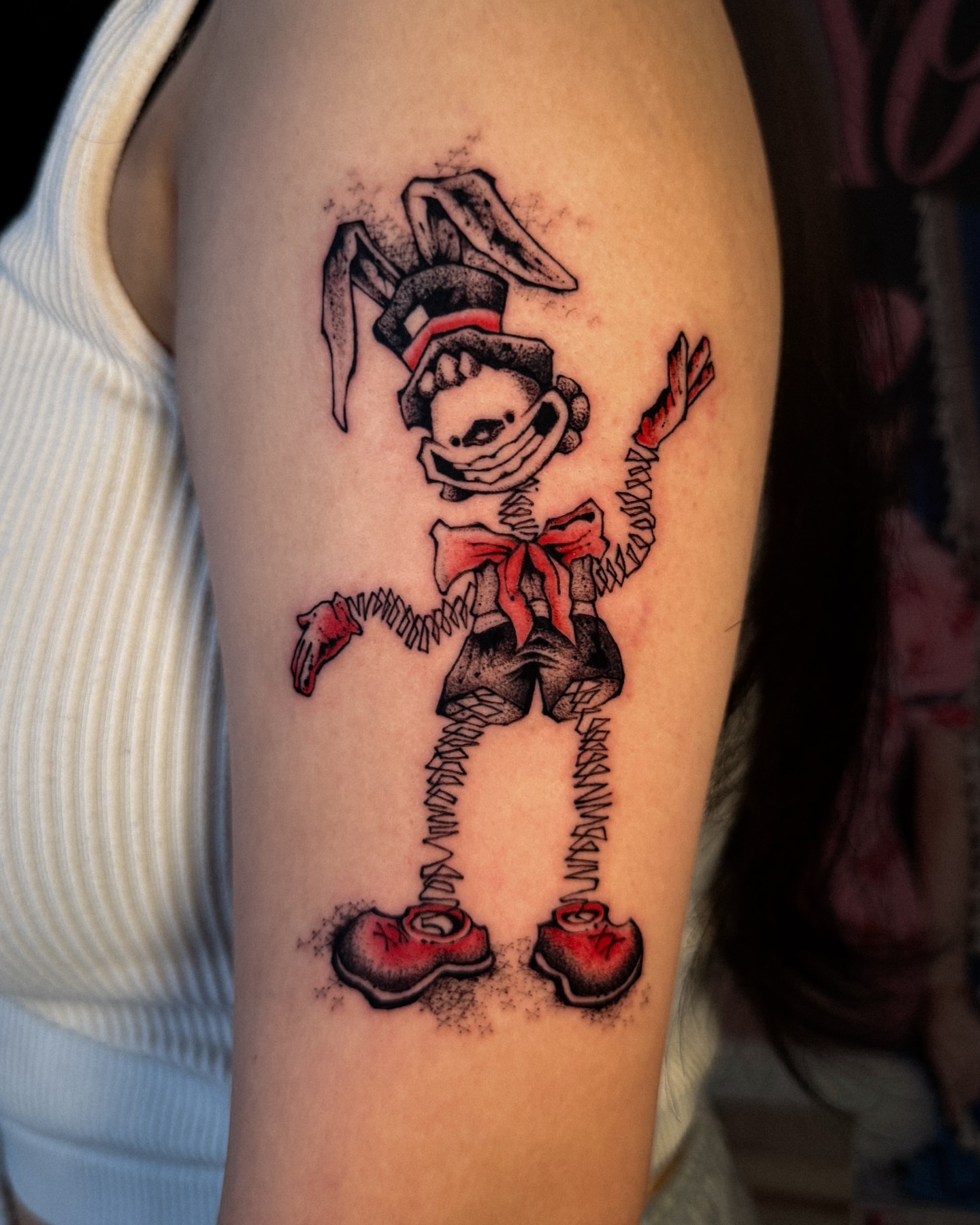 Dancing skeleton American traditional tattoo on the forearm by мια ѕυη