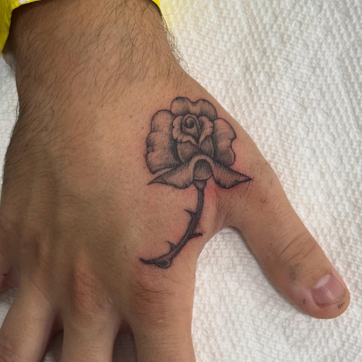 Rose black and grey tattoo on the hand by @nickysix86