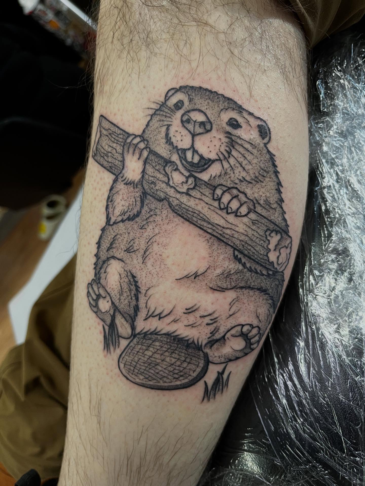 Otter dotwork tattoo on the forearm by Taya Lynn, Hudson, Wisconsin