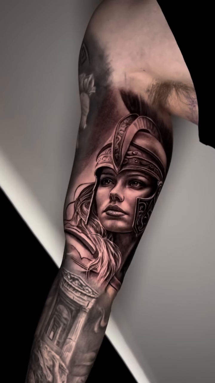 Greek mythology sleeve realism tattoo by Cipri Suciu