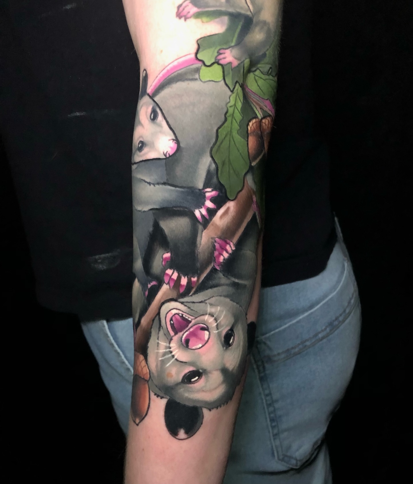 Possums realism tattoo on the forearm by Emily Walker