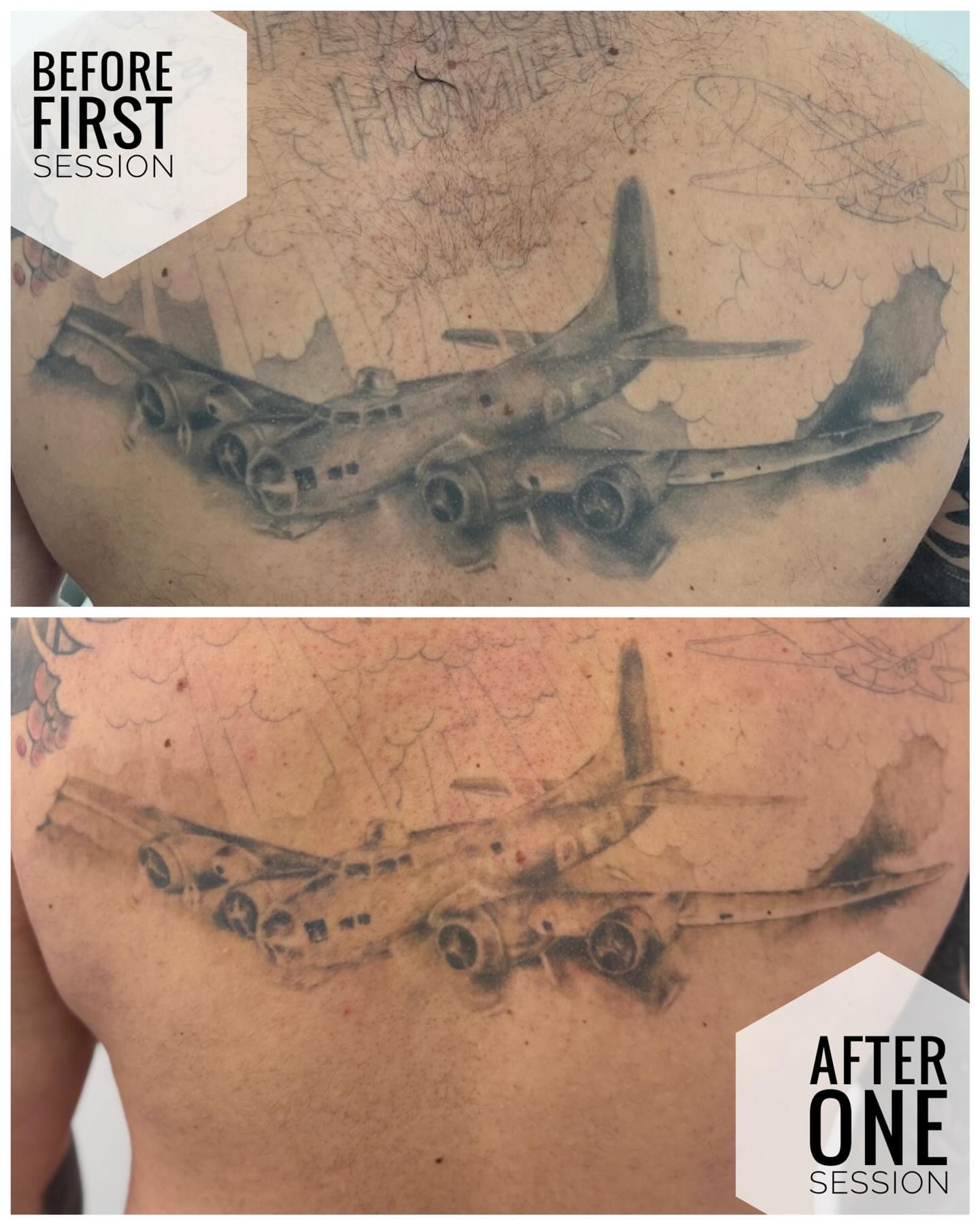 Airplane black and grey tattoo on the chest by Las Vegas Tattoo Artist, Las Vegas, Nevada