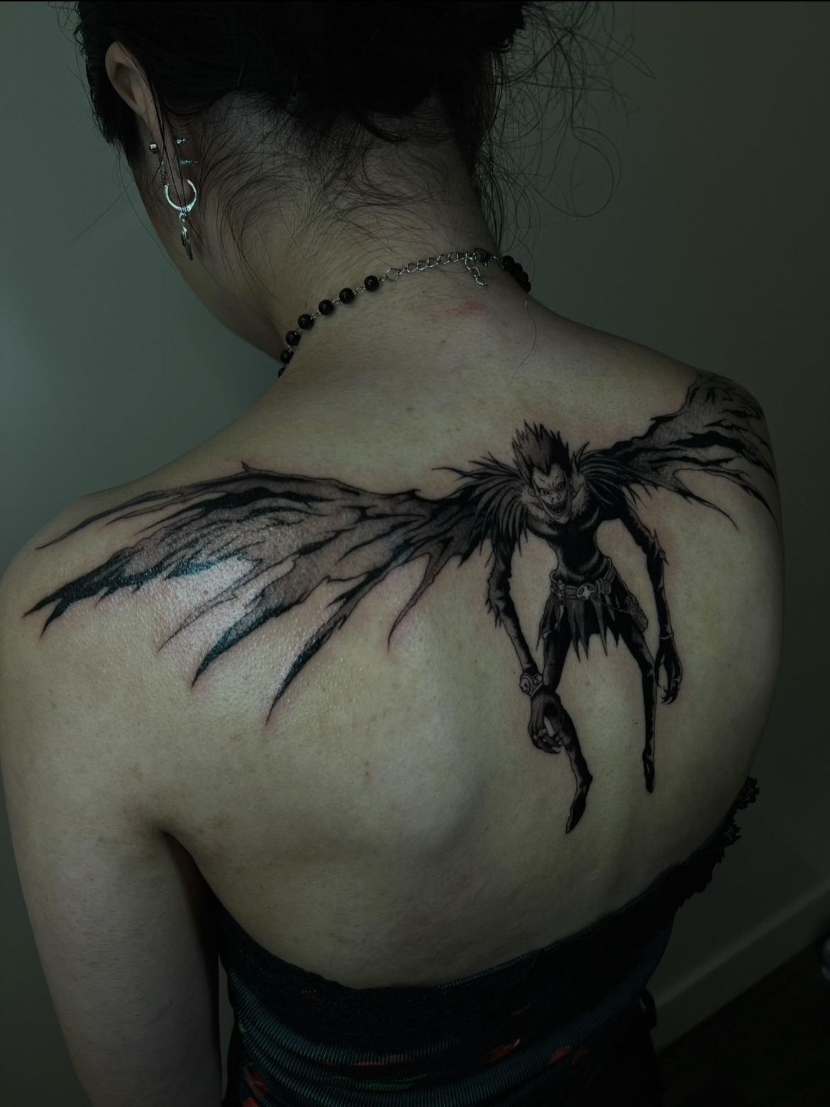 Winged demon dark realism tattoo on the back by ♡ ant ☆