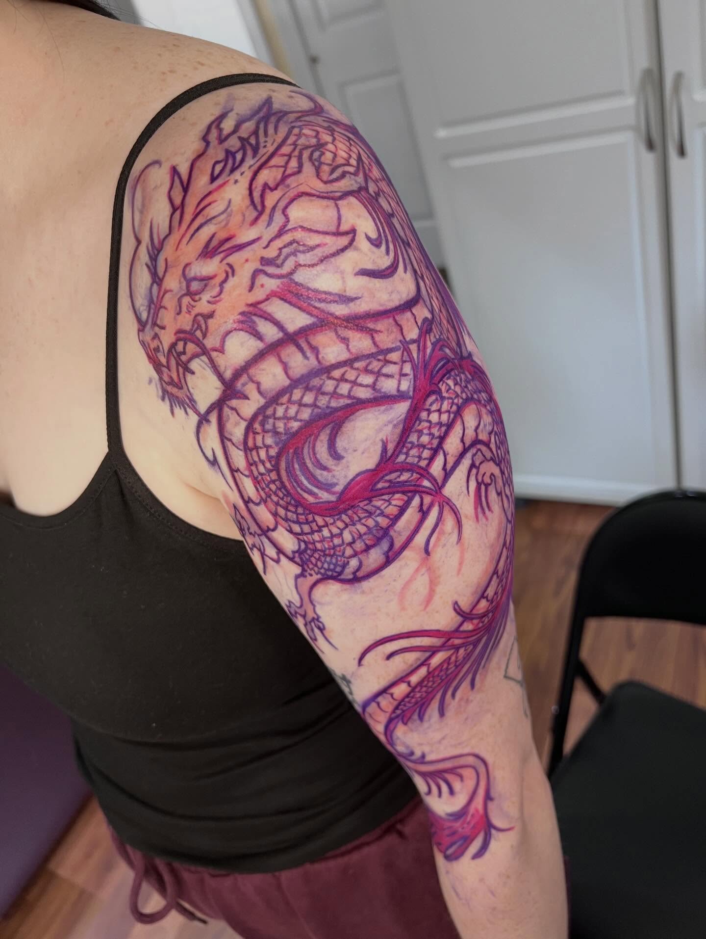 Dragon japanese irezumi tattoo on the upper arm by Anna Wolff, Richmond, Virginia