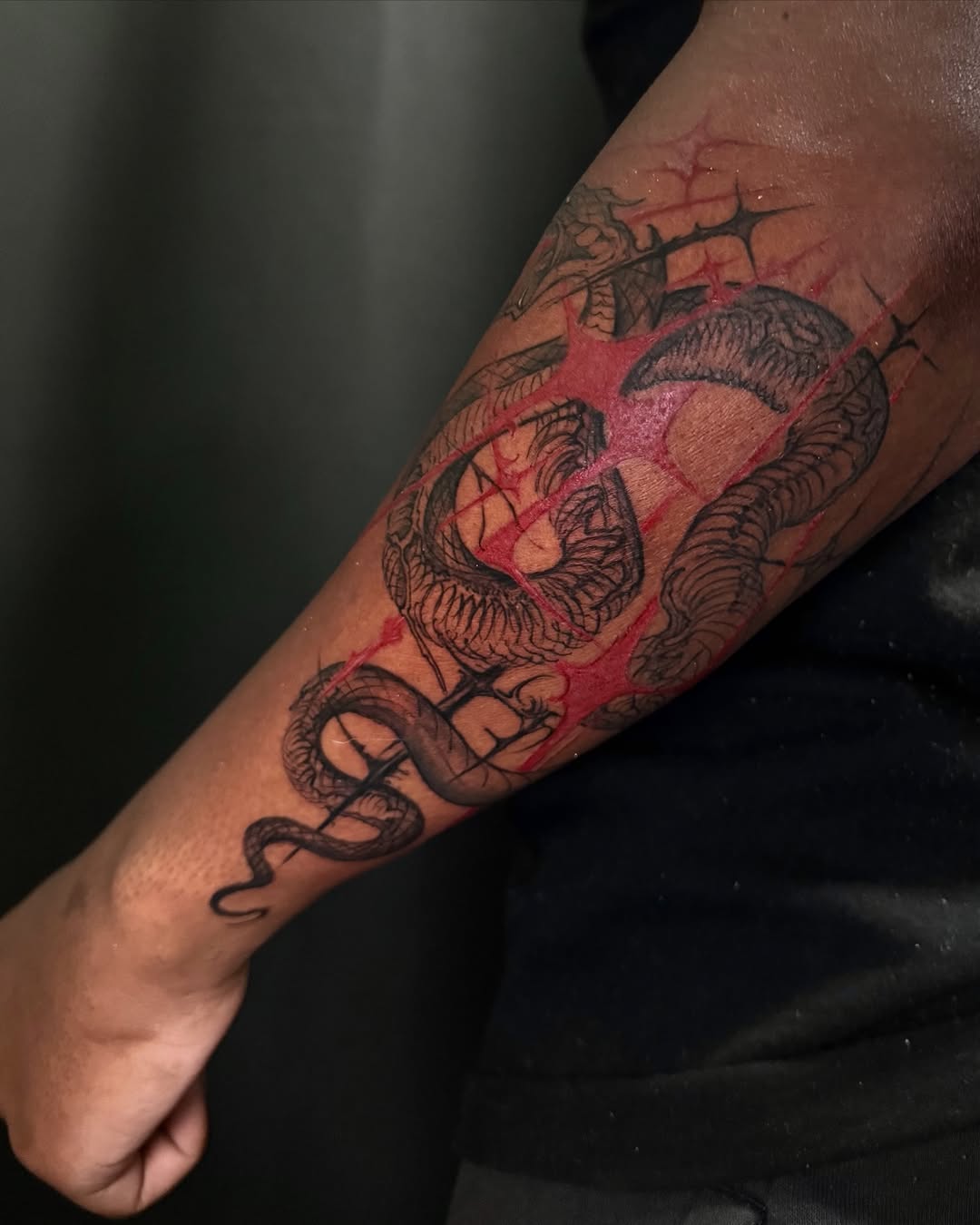 Tattoo by @geetat7 — trash_polka, black_and_grey