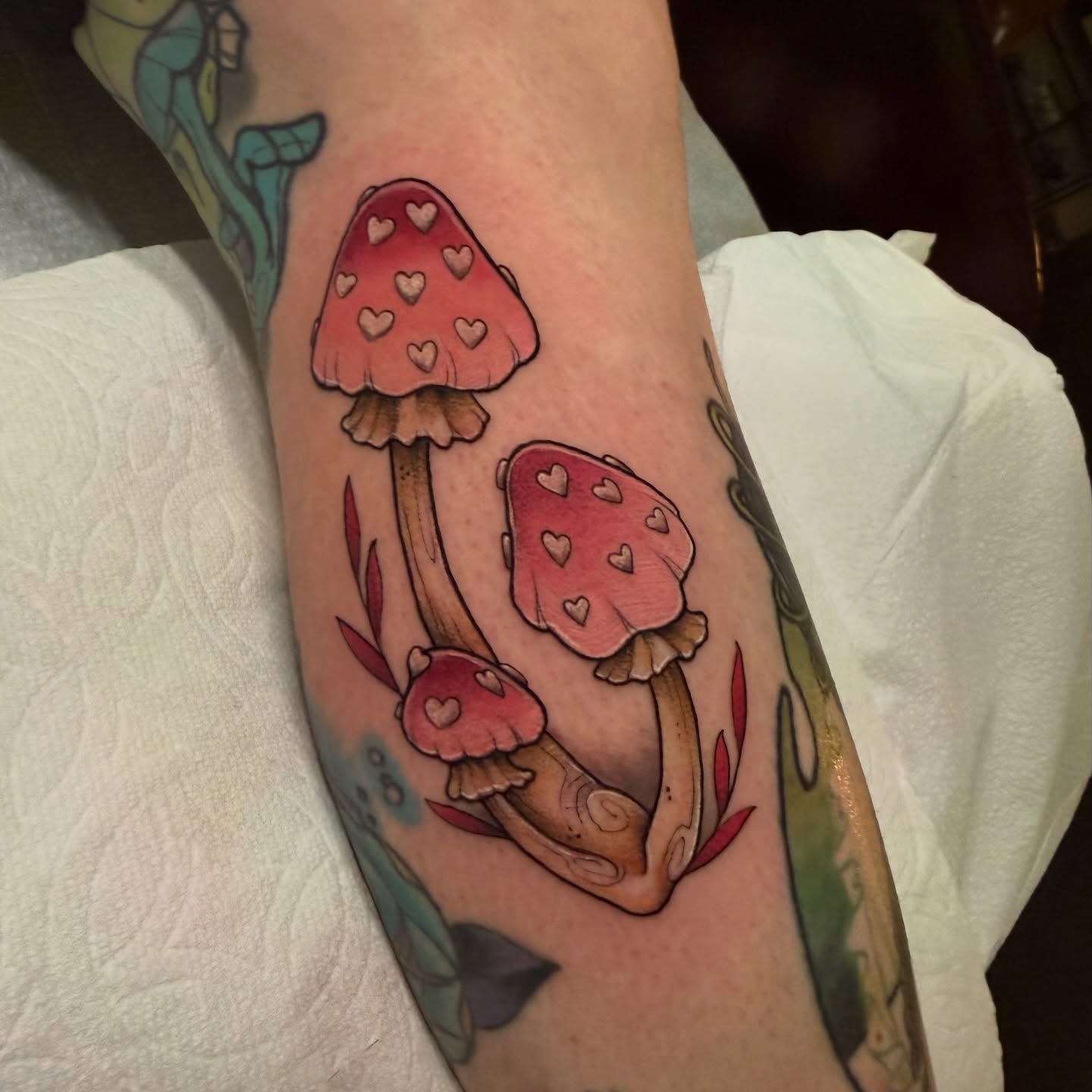 Mushrooms dotwork tattoo on the forearm by Maia Papaya Tattoos 🐝 Olympia Tattoo Artist
