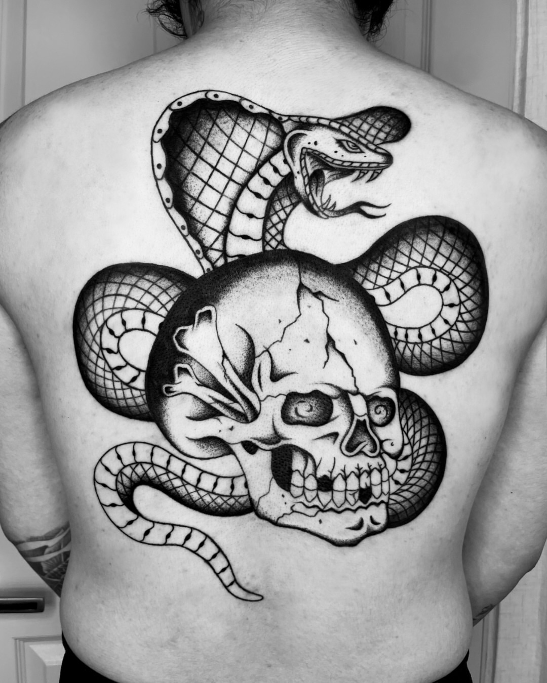 Tattoo by @hontraditional — black_and_grey, dotwork