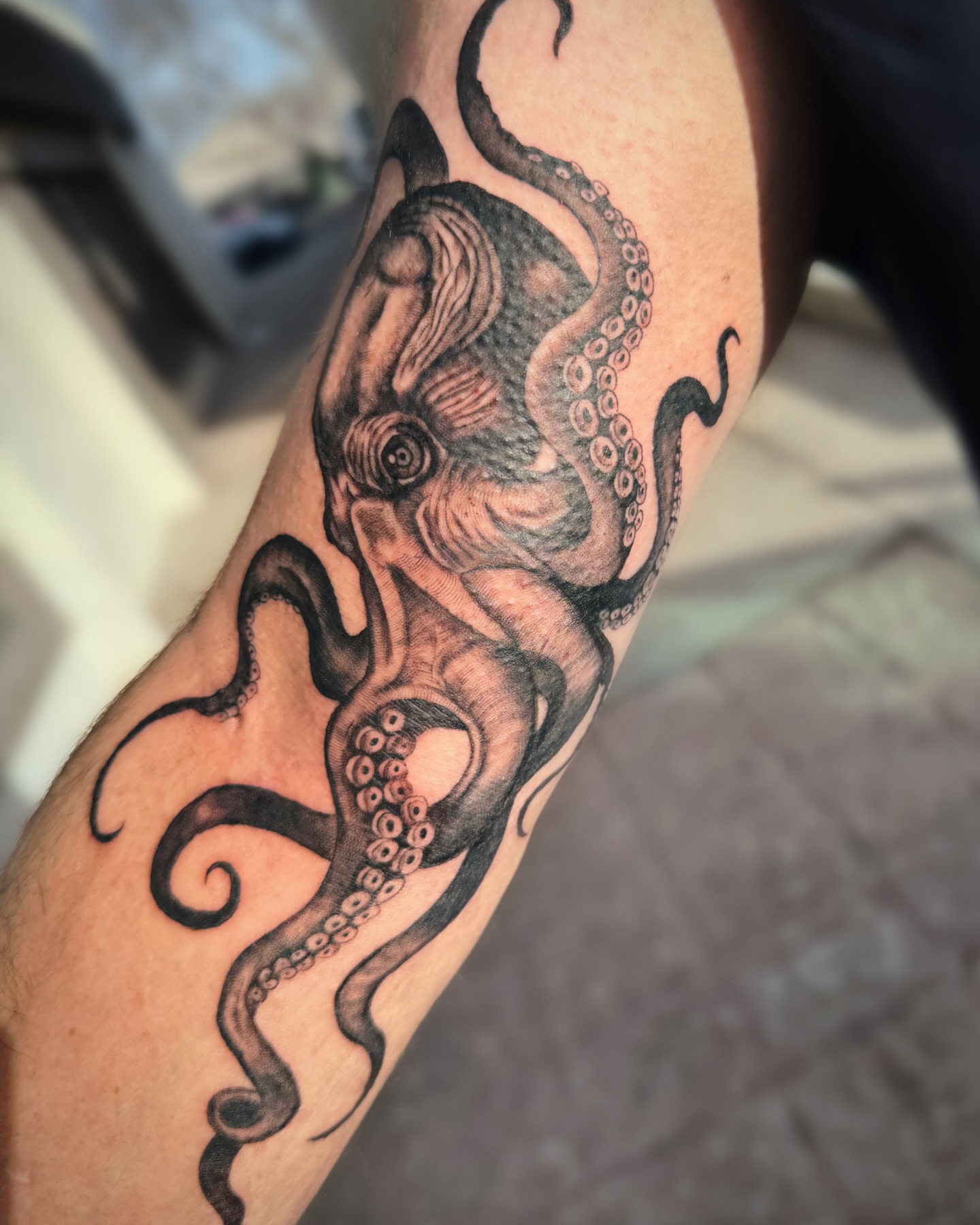 Octopus realism tattoo on the forearm by Kate