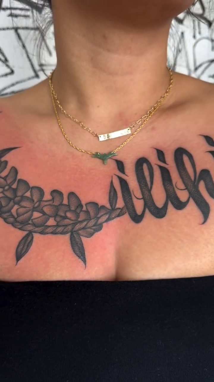 Tattoo by @desmond_tattoos — lettering_script, tribal