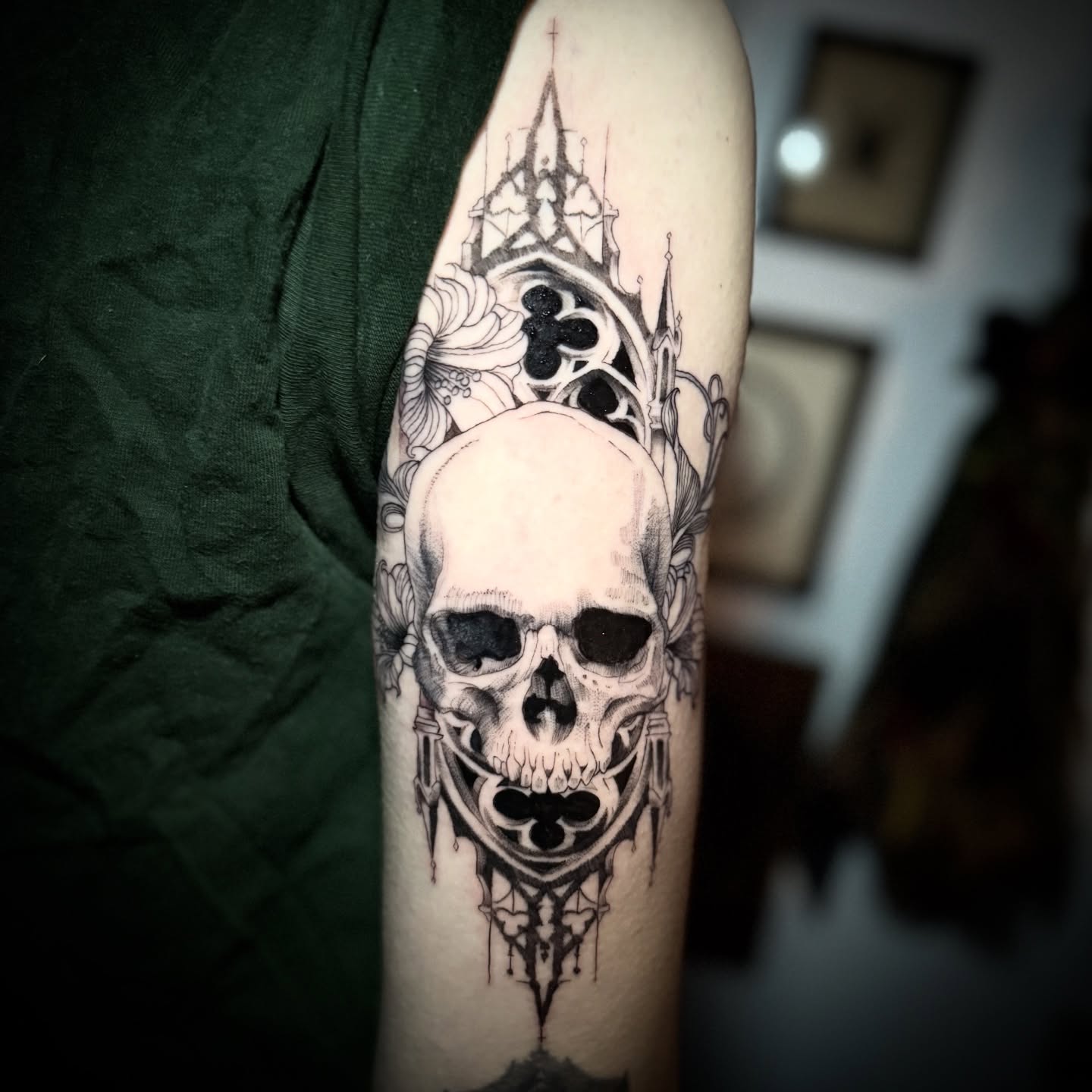 Skull dark realism tattoo on the forearm by † Aileen † Chicago Tattoo Artist
