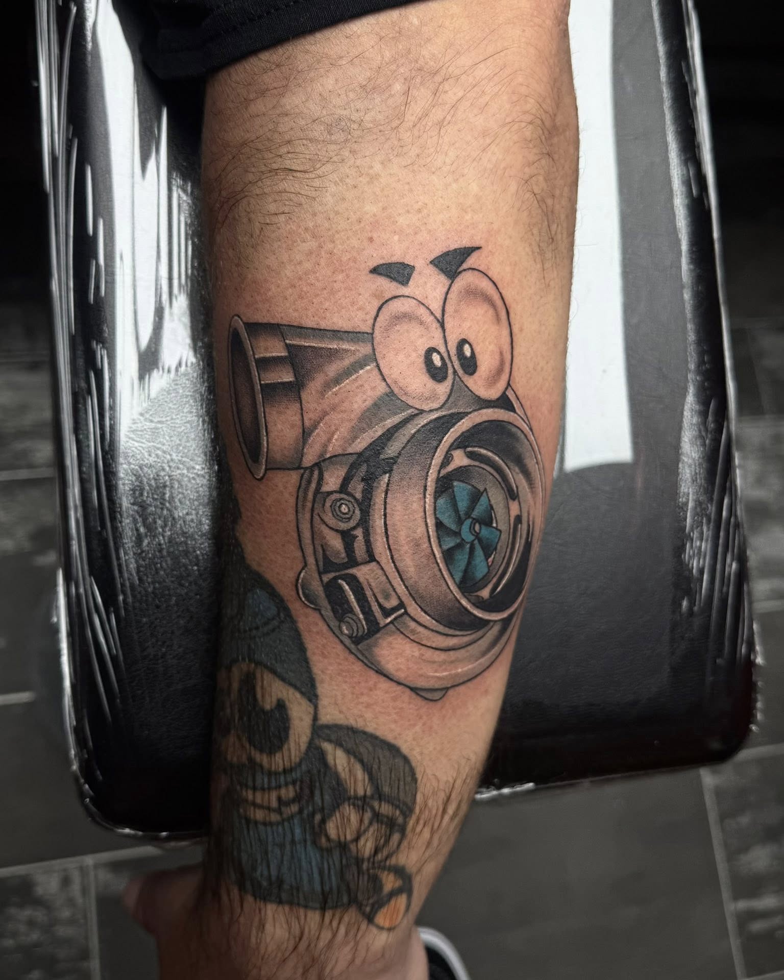 Turbocharger realism tattoo on the forearm by Madison Jasso