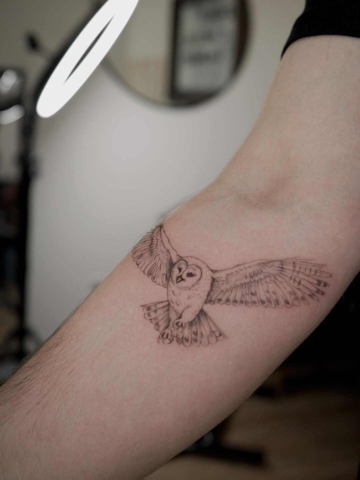Owl realism tattoo on the forearm by It’s ya girl, KB