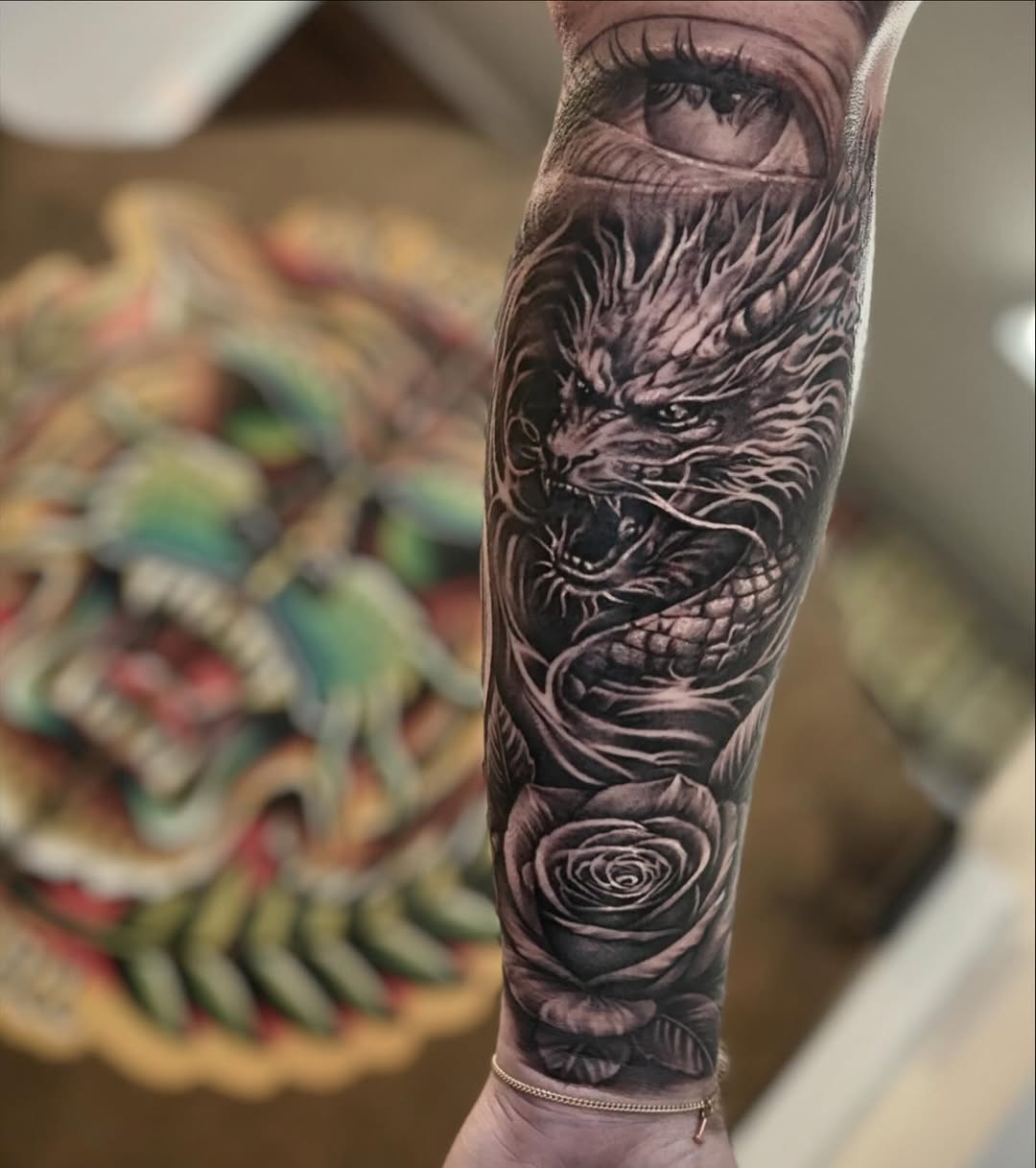 Dragon, eye, and rose Japanese tattoo on the forearm by ๐๐๐๐๐๐๐ ๐ฌ.๐ผ
