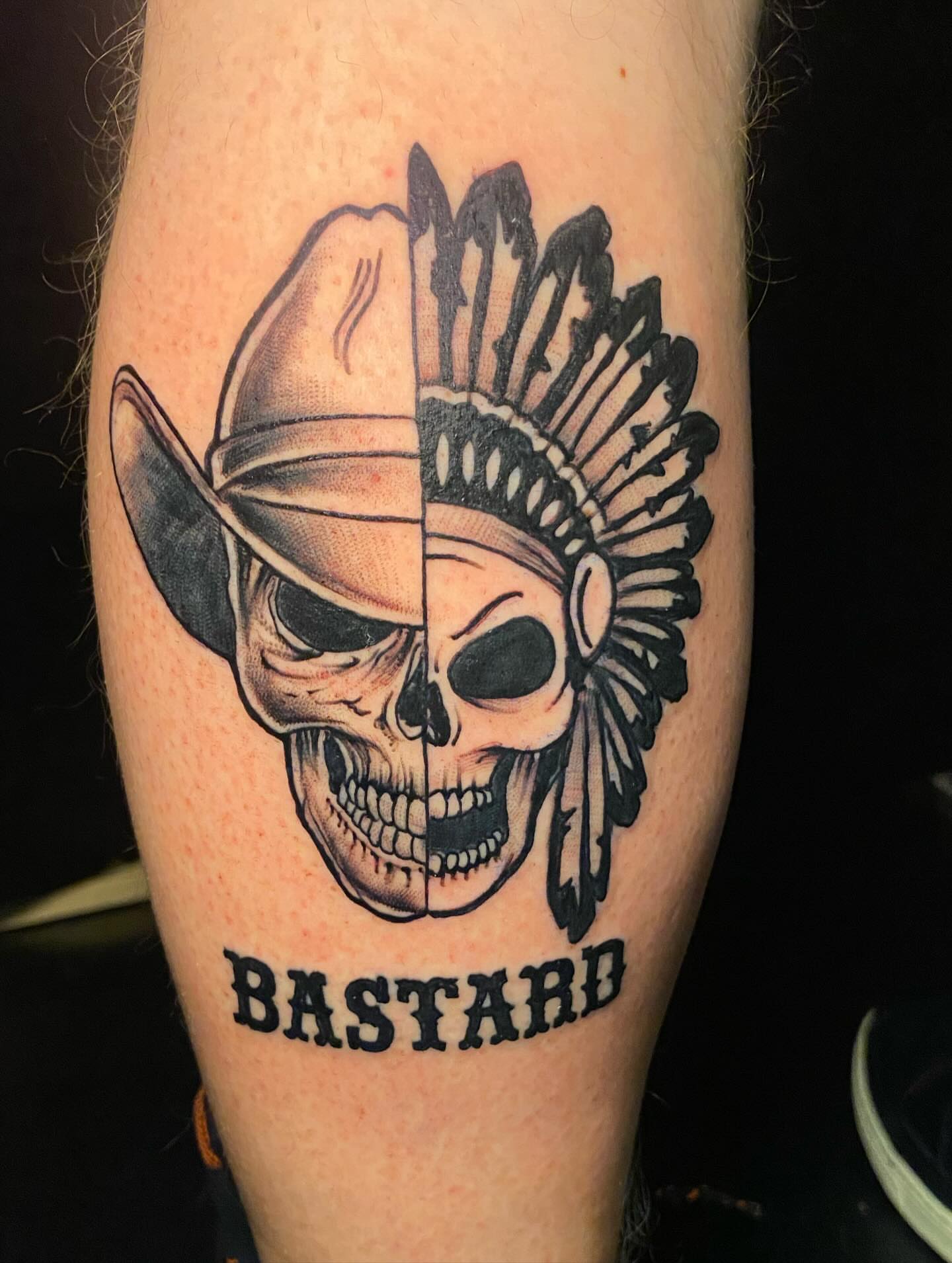 Skull and cowboy hat American traditional tattoo on the forearm by Darius Armour (Tattoo Artist)
