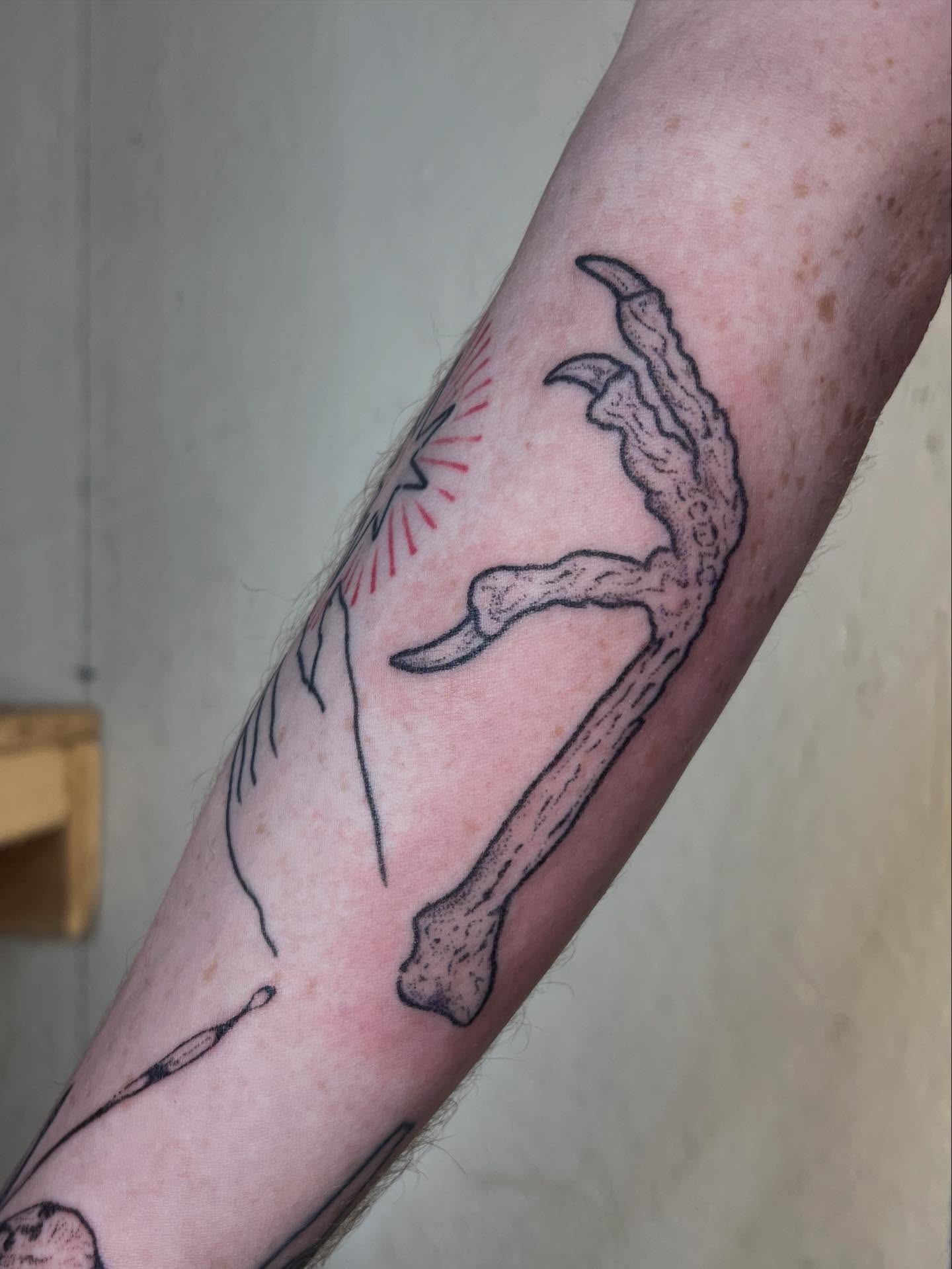 Deer antlers black and grey tattoo on the forearm by faith