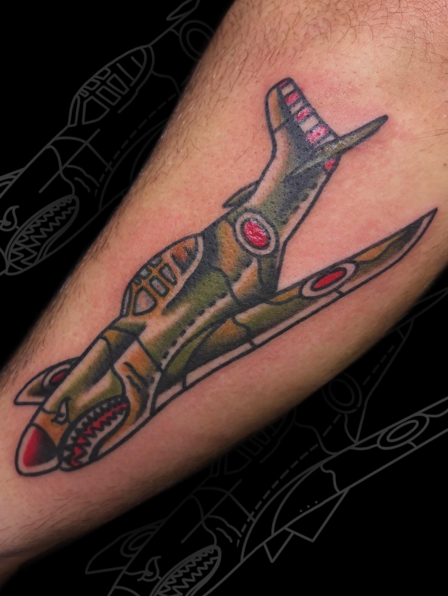 Fighter jet American traditional tattoo on the forearm by πππ₯π πππππͺ kΚ