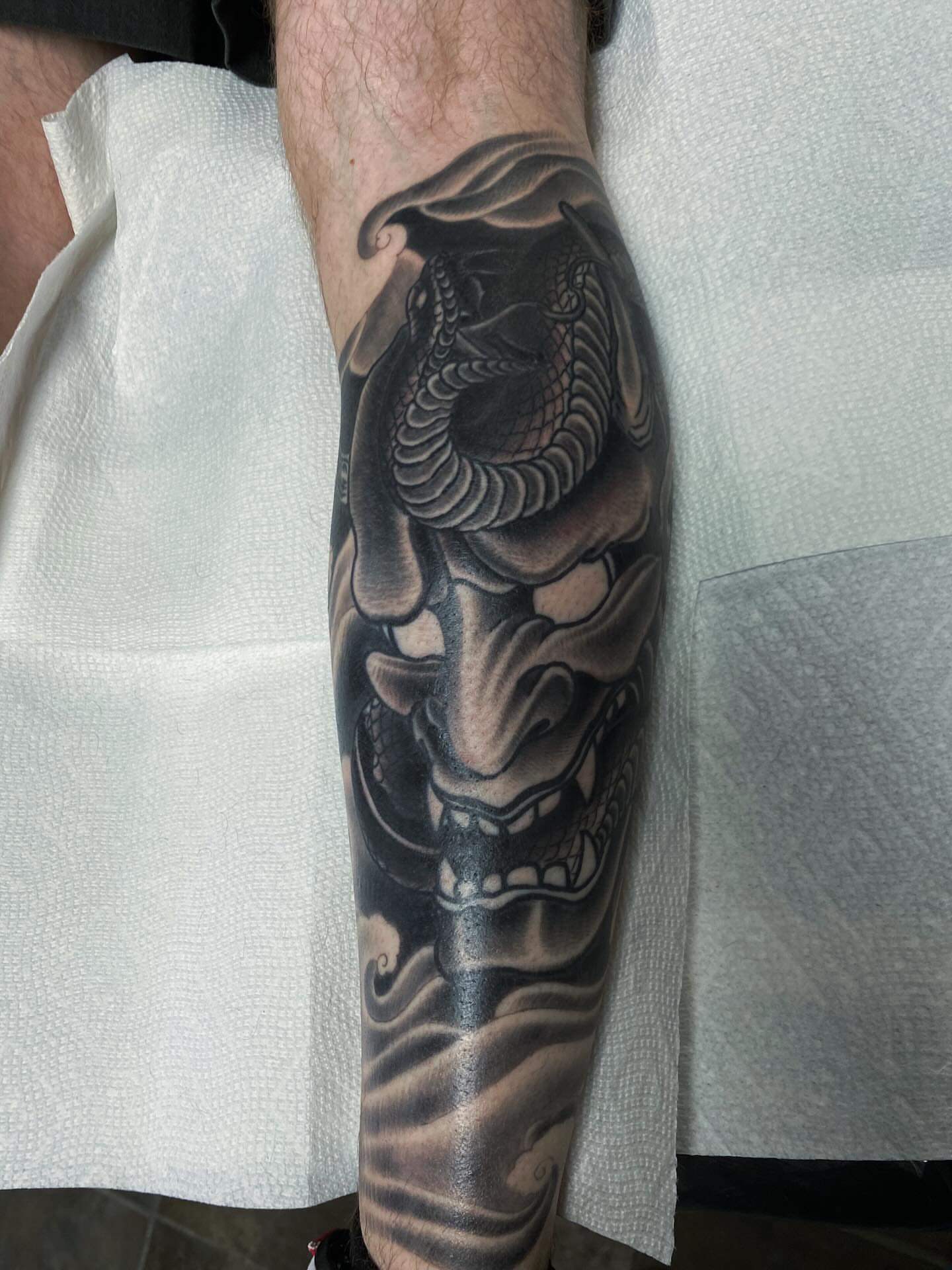 Tattoo by @nathanruffinojr — black_and_grey, japanese_irezumi
