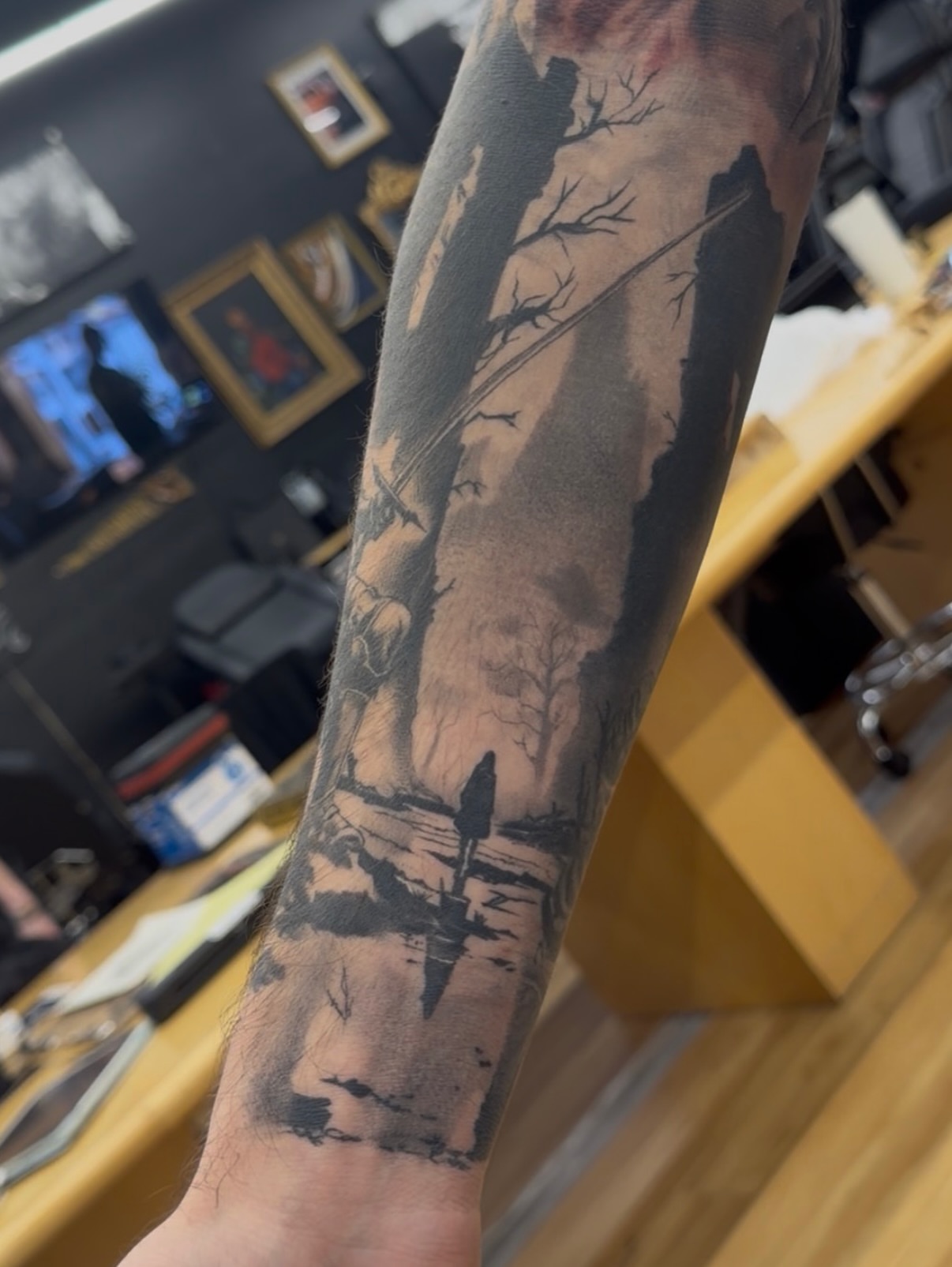 Landscape realism tattoo on the forearm by Lemaih Gonzalez