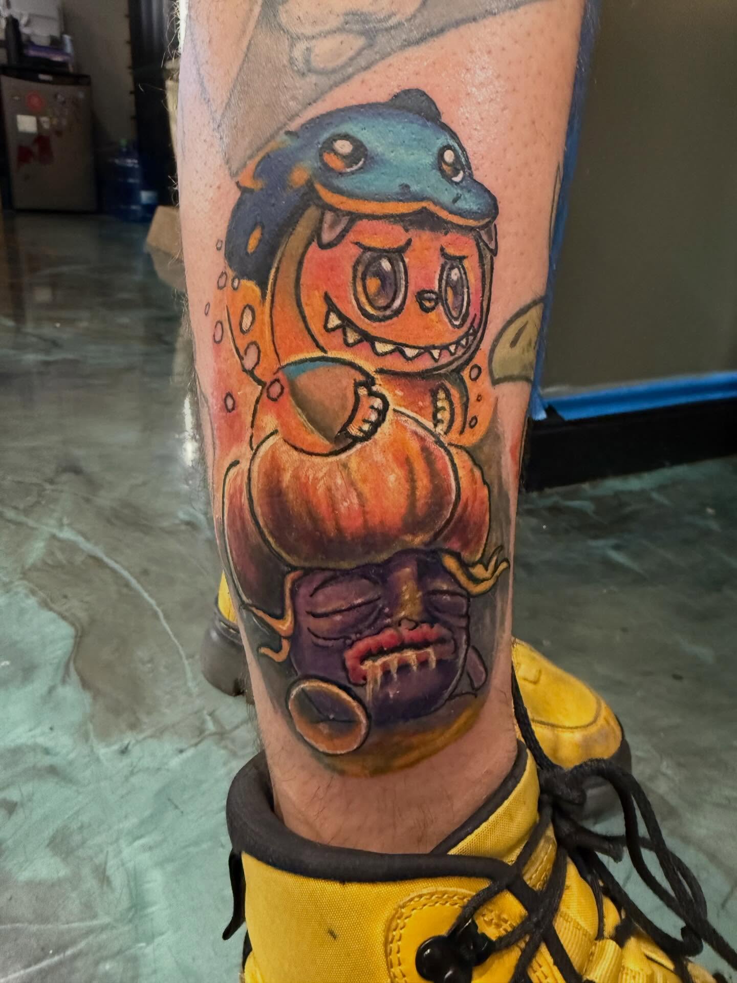 Monster dotwork tattoo on the forearm by Devon Beyer, Mission, Kansas