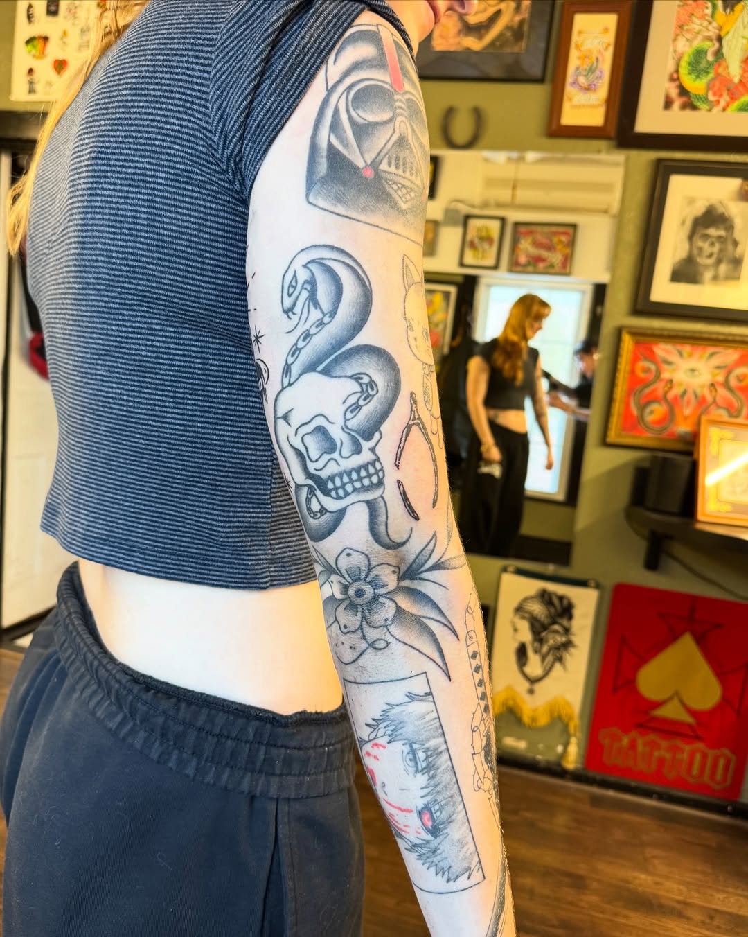 Tattoo by @lilmazetattoos — american_traditional, black_and_grey