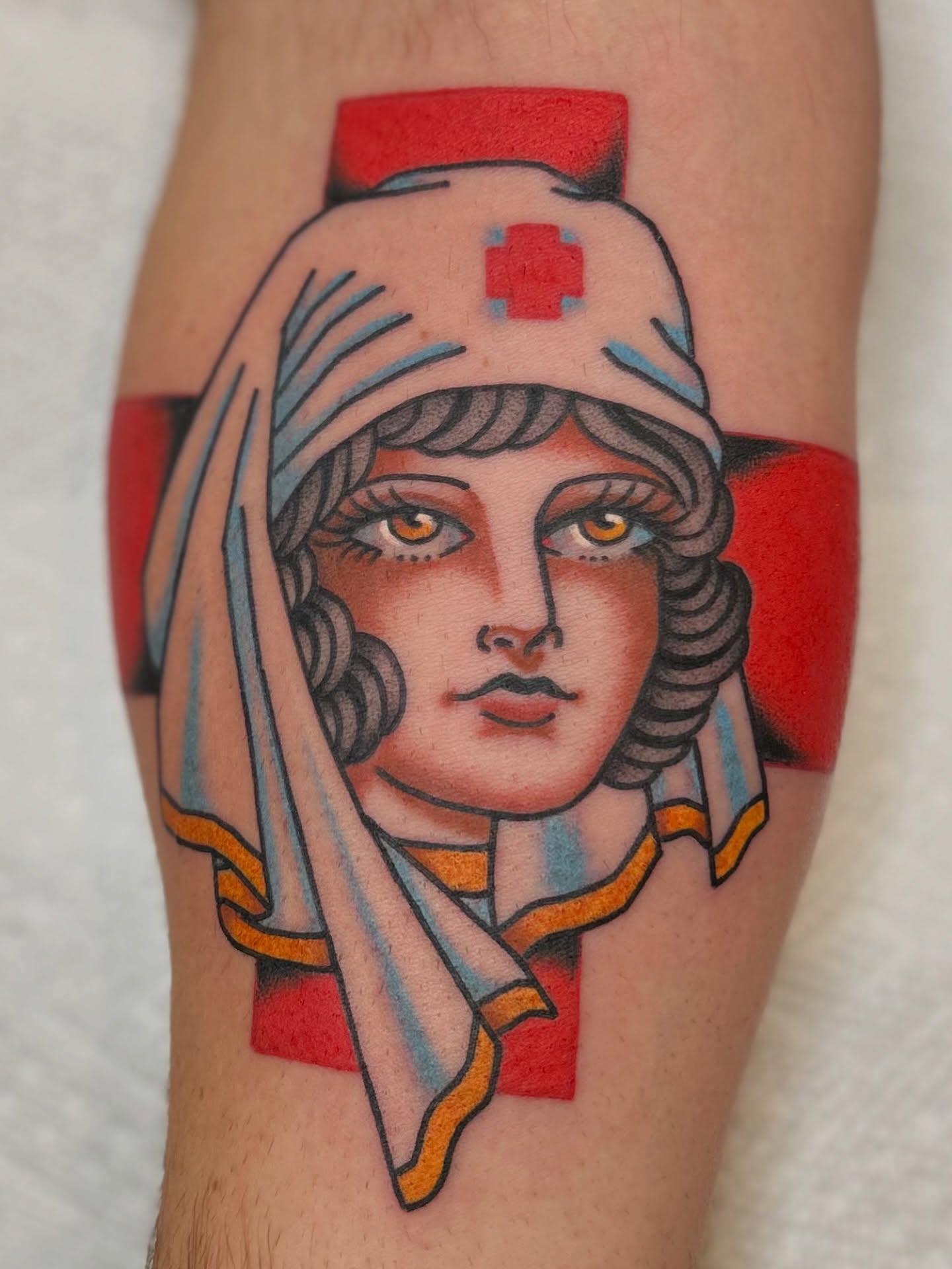 Nurse American traditional tattoo on the forearm by Lauren Alexandra