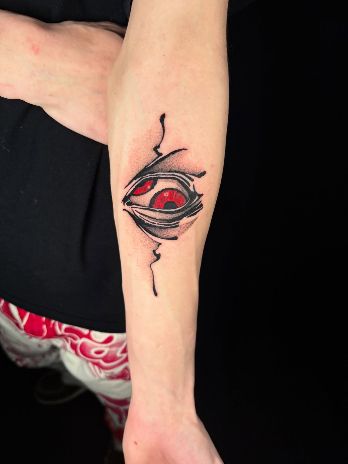Eye dotwork tattoo on the forearm by z o y a, Seattle, Washington