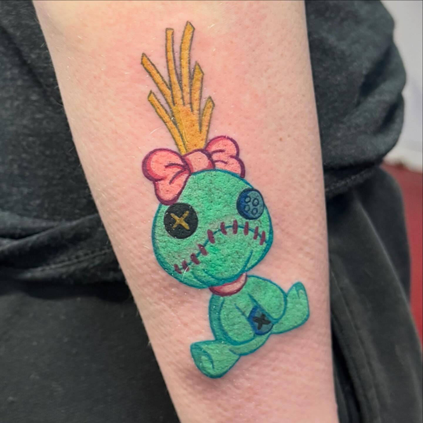 Voodoo doll American traditional tattoo on the forearm by 🪬🍄Larissa Potter🍄🪬