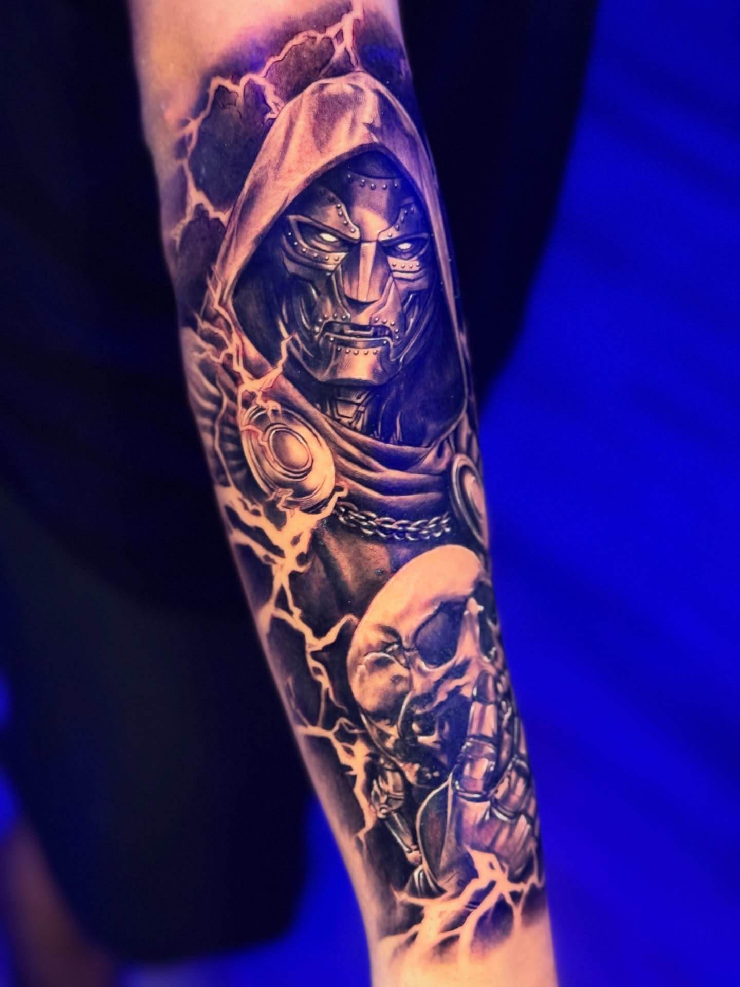 Hooded warrior realism tattoo on the forearm by Raw Hound, Hialeah, Florida