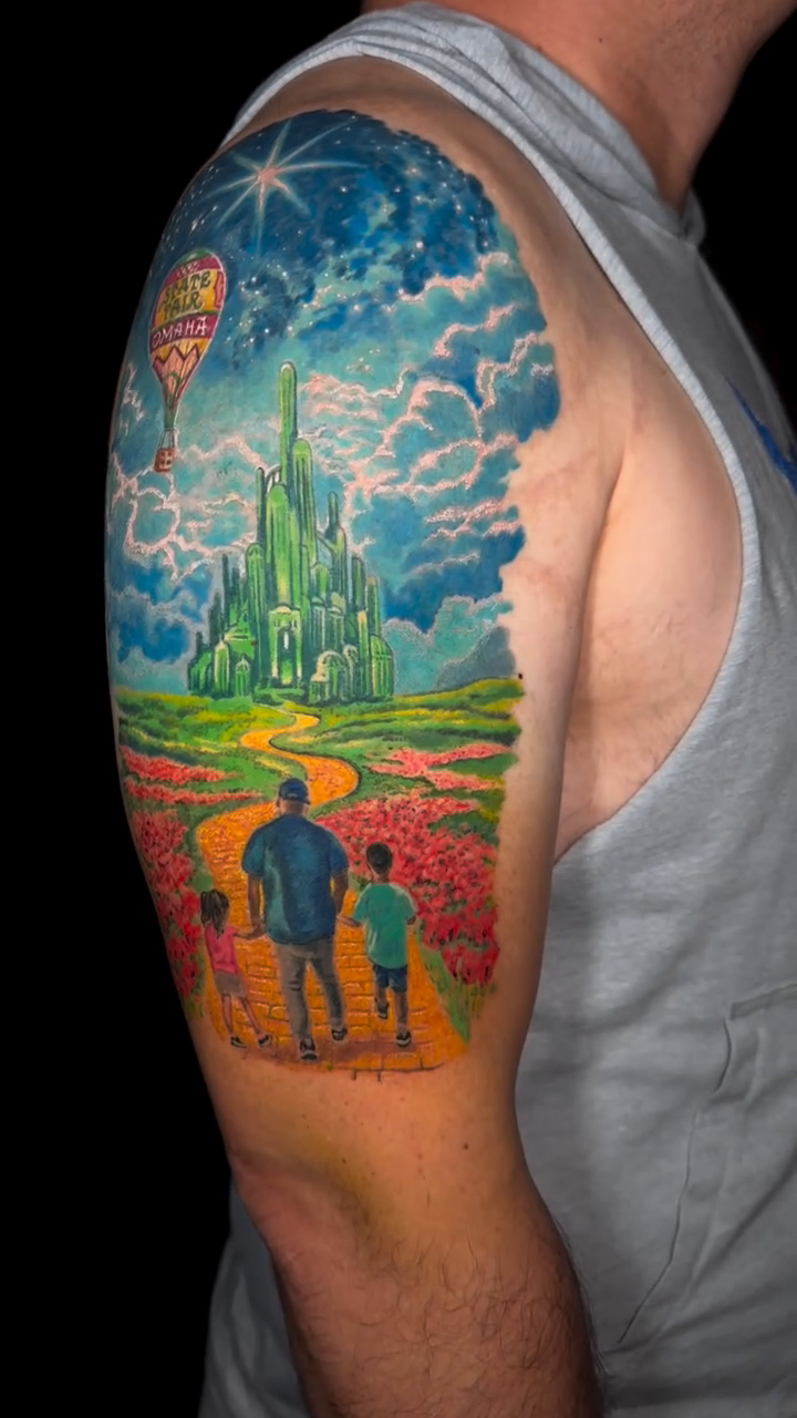 The Wizard of Oz scene realism tattoo by Jamie Lee Parker