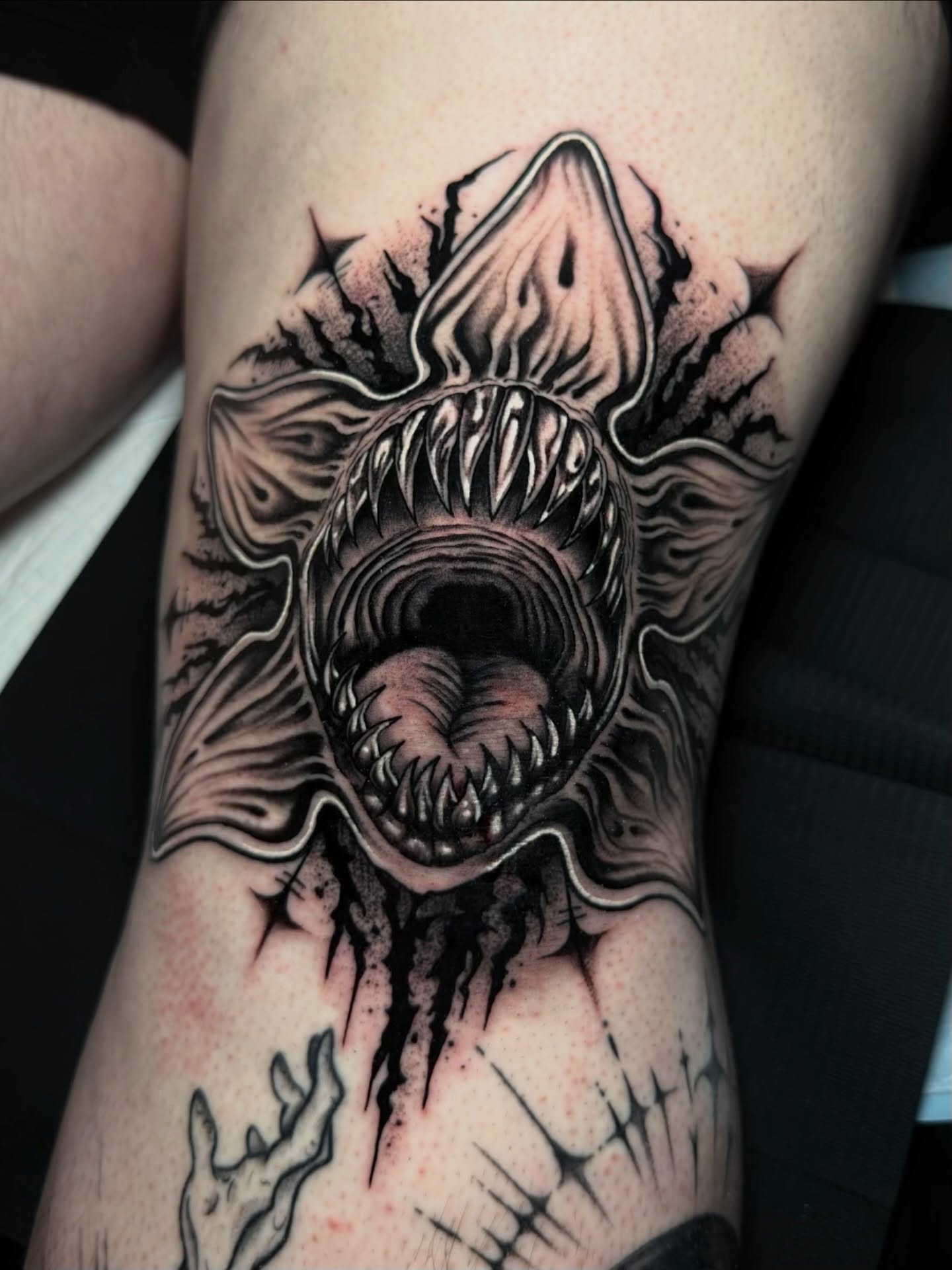 Demon mouth dark realism tattoo on the forearm by 𝔐𝔦𝔠𝔥𝔢𝔩𝔩𝔢𝔫 🦇