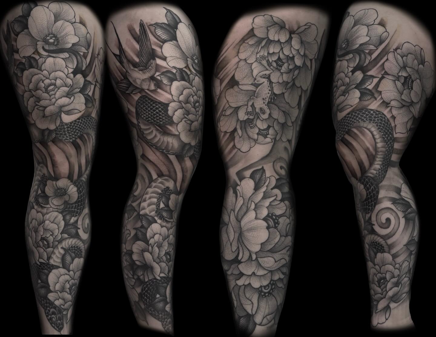 Snake and peony realism tattoo on the forearm by Alyssa Deeghan