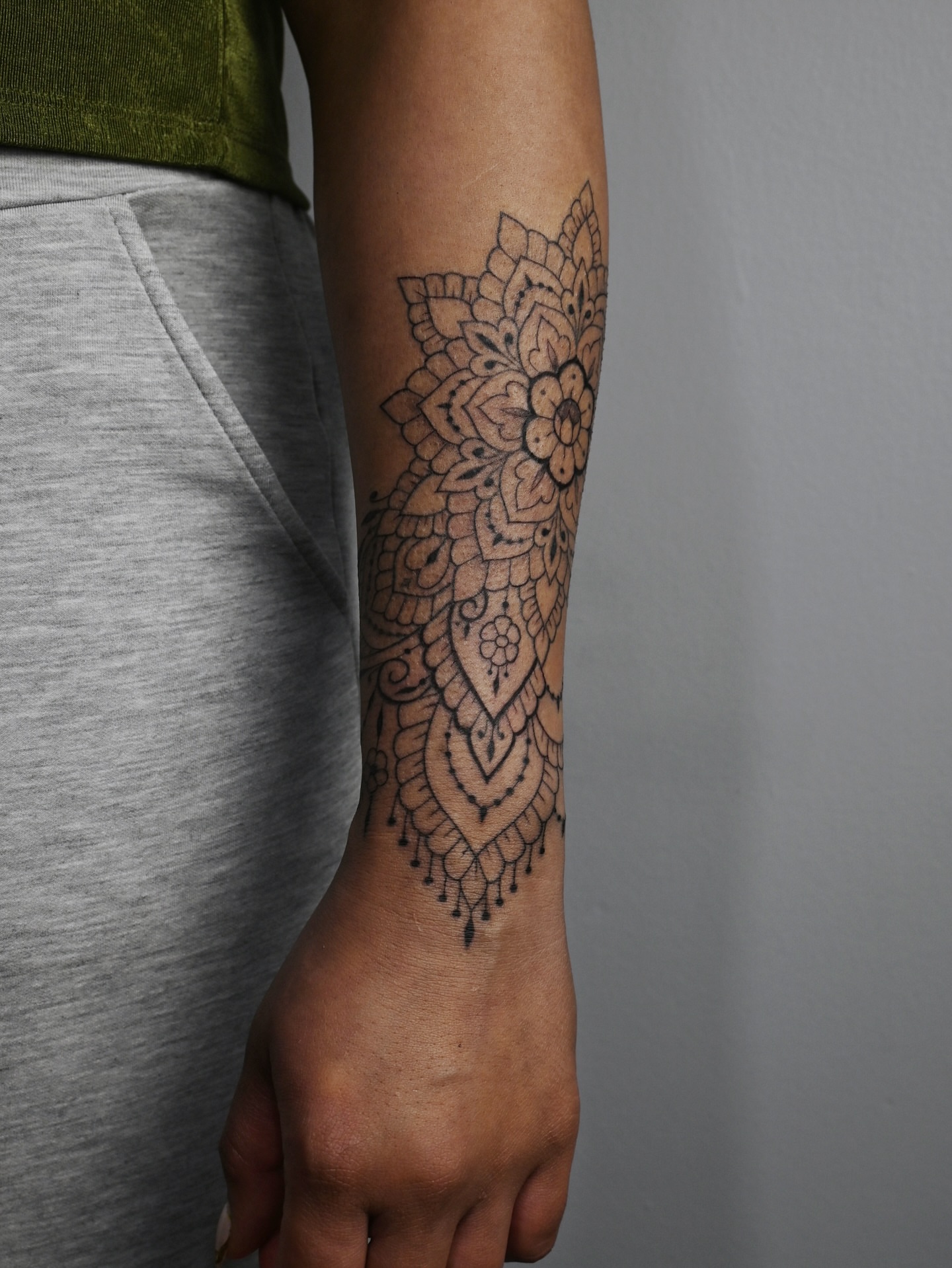 Mandala ornamental tattoo on the forearm by Sabreena Haque