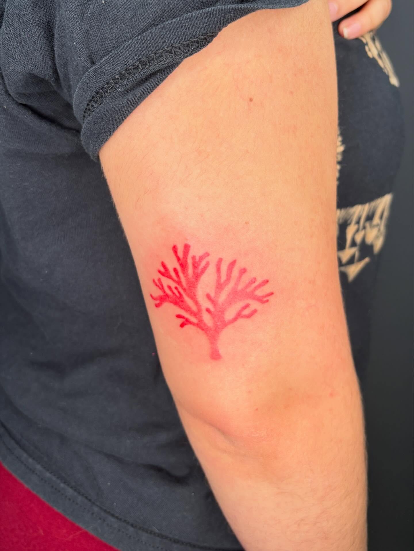 Coral geometric tattoo on the forearm by ꜱʜɪʀʟᴇʏ