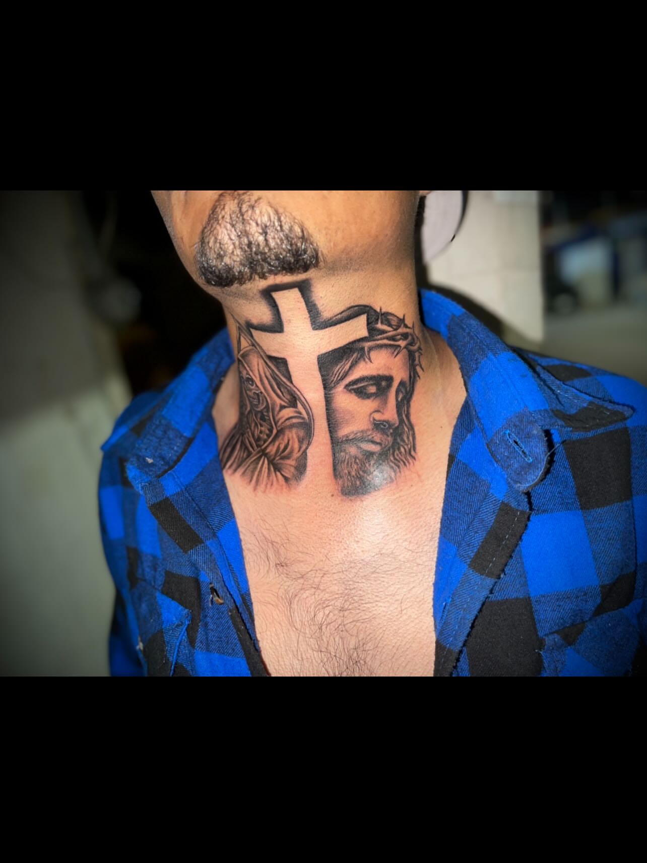 Jesus Christ realism tattoo on the neck by Tu SanchoTattoos